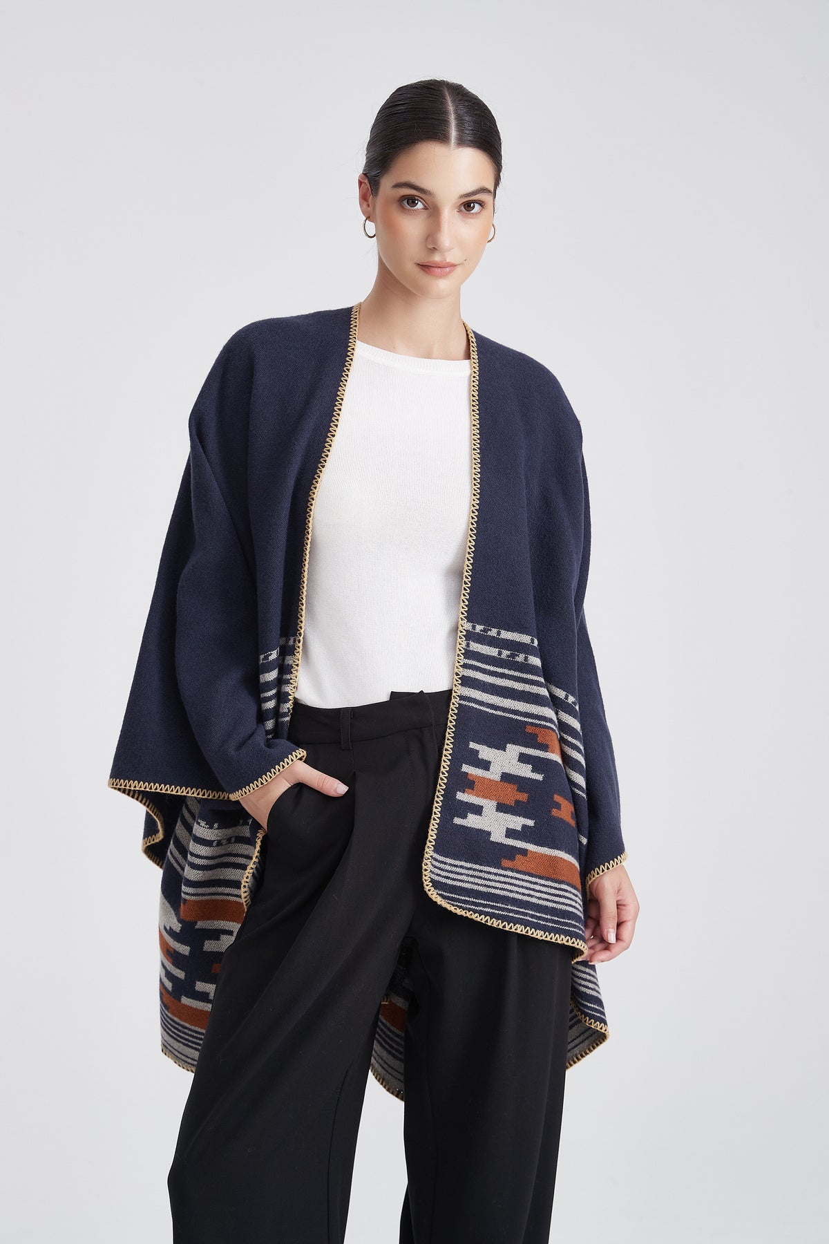 Long Patterned Poncho