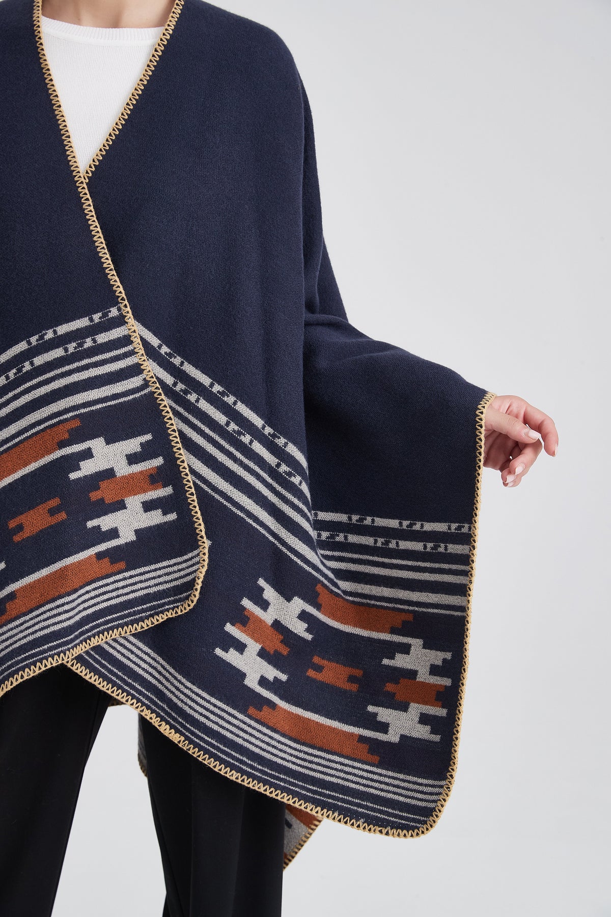Long Patterned Poncho