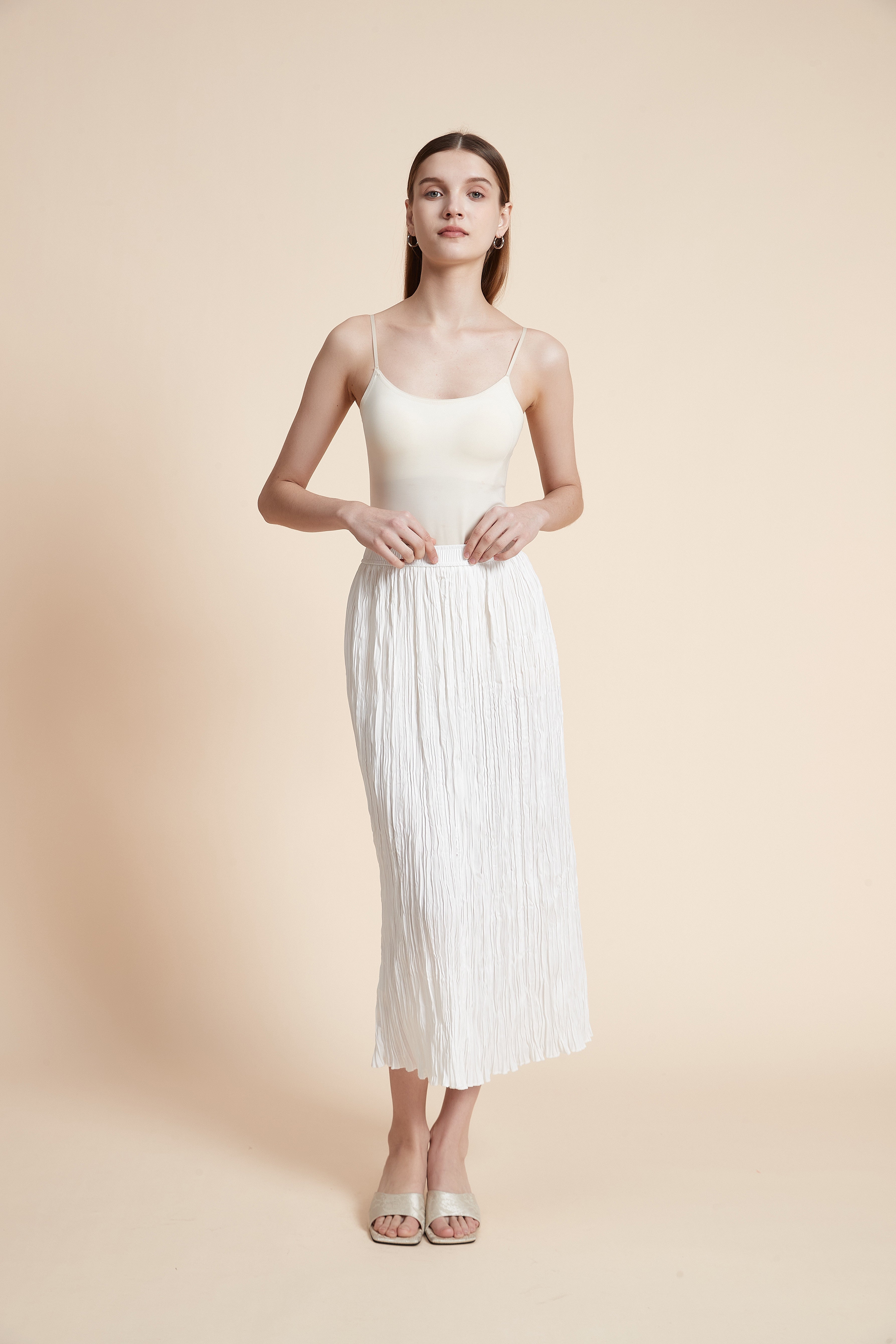 تنورة ميدي سادة مكشكشة قصة مستقيمة