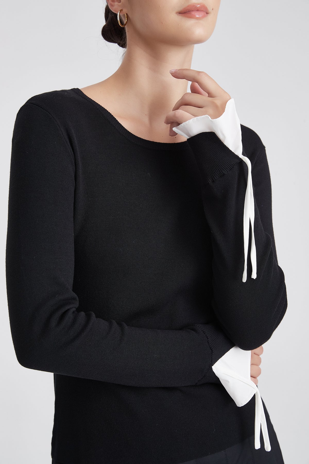Plain Long-Sleeve Top With Round Neck