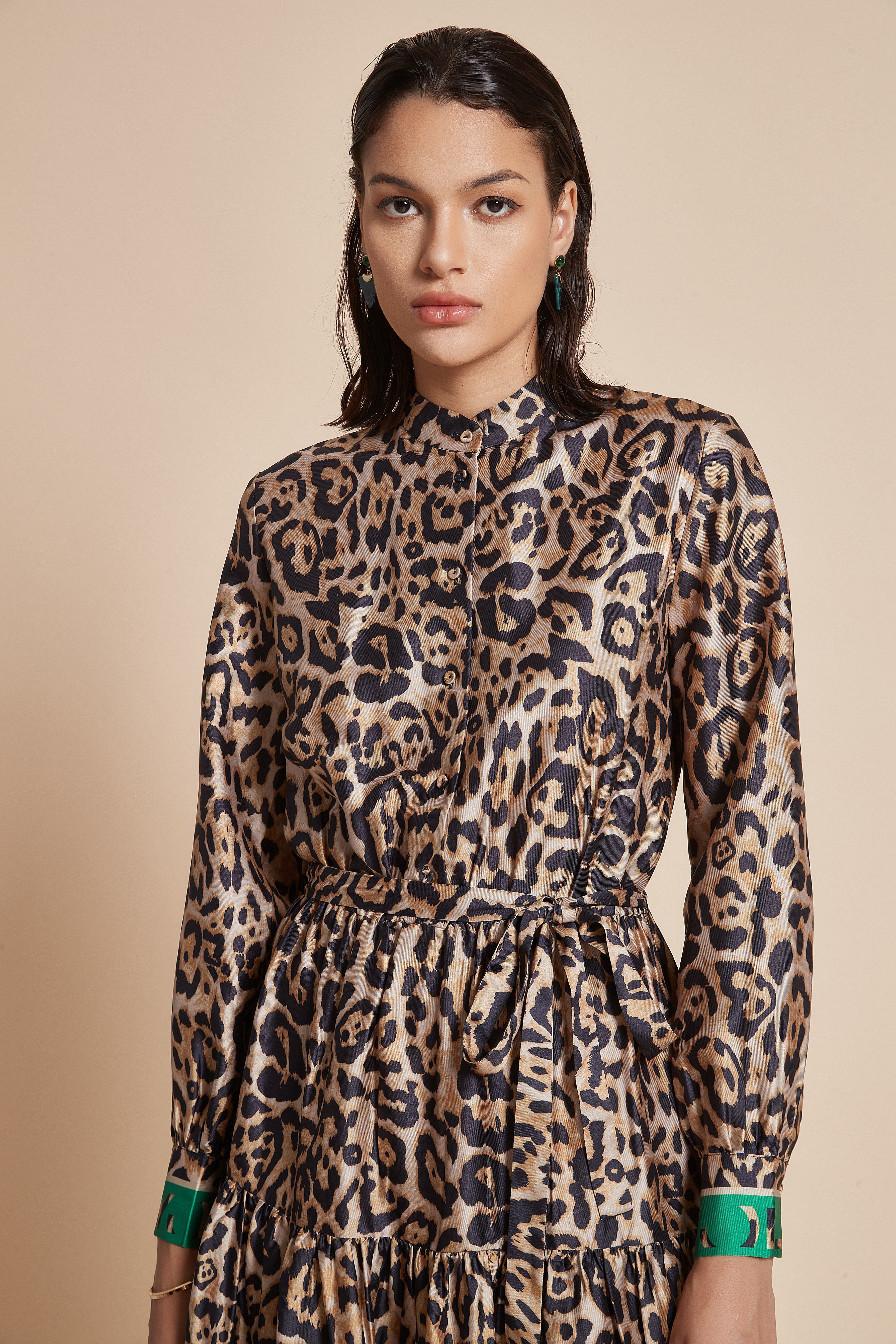 Chic Leopard Print Midi Dress with Long Sleeves