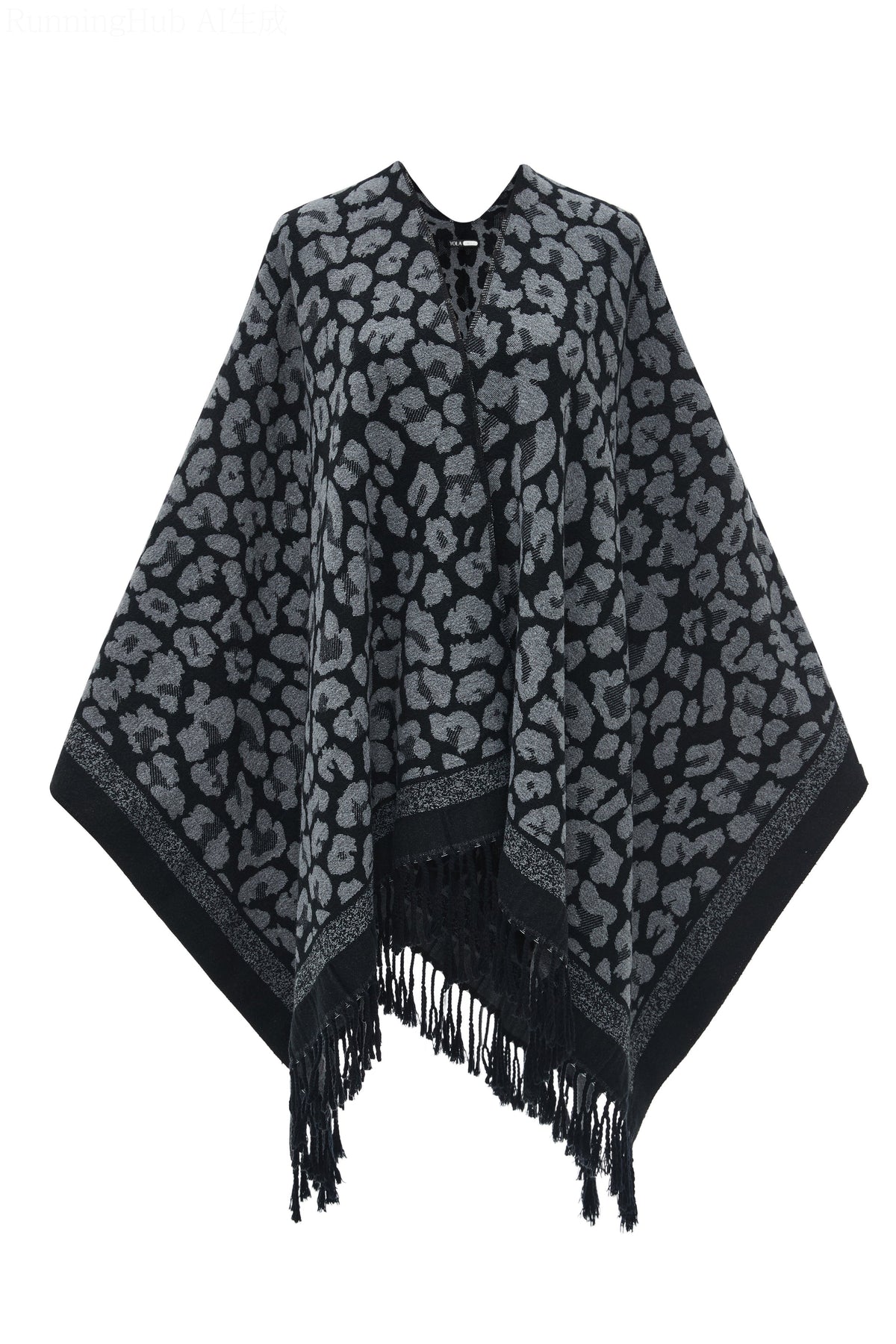 Tiger-Print Poncho with Fringes