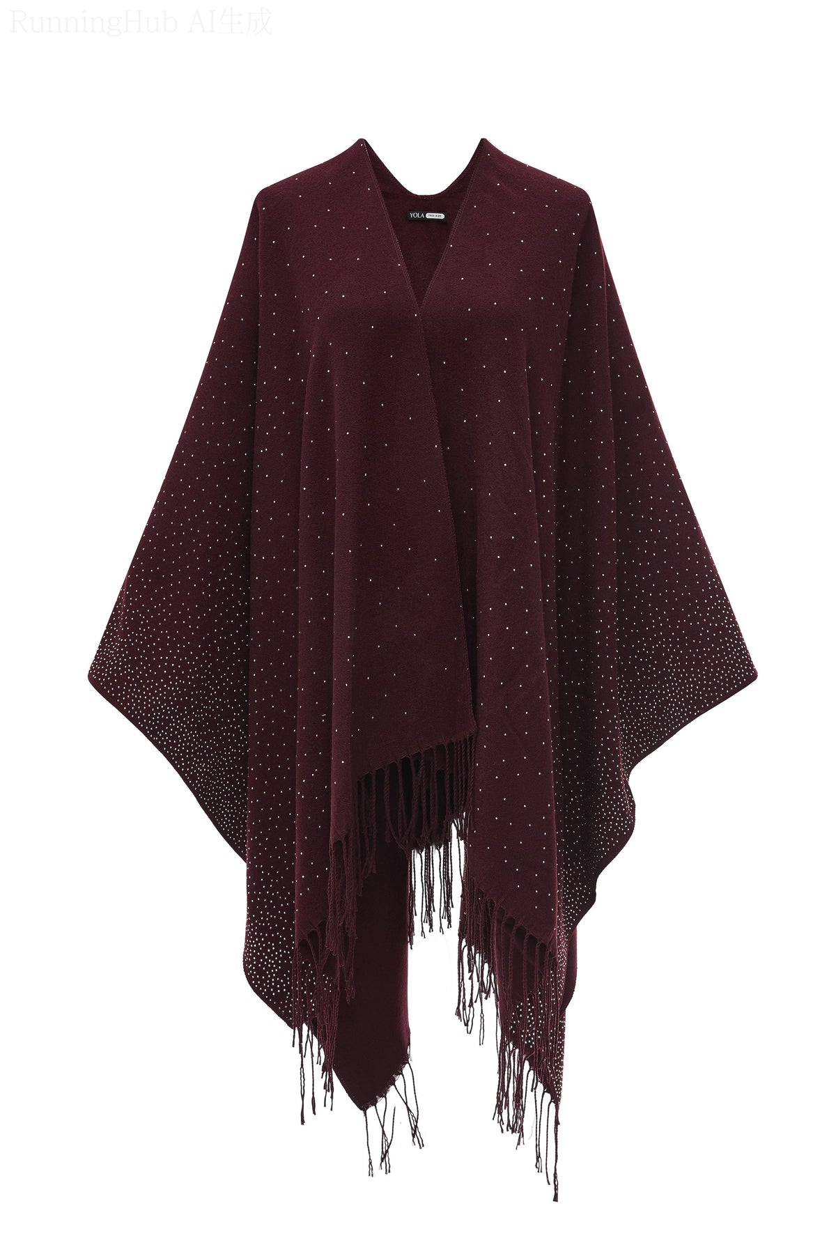 Embellished Poncho with Fringes