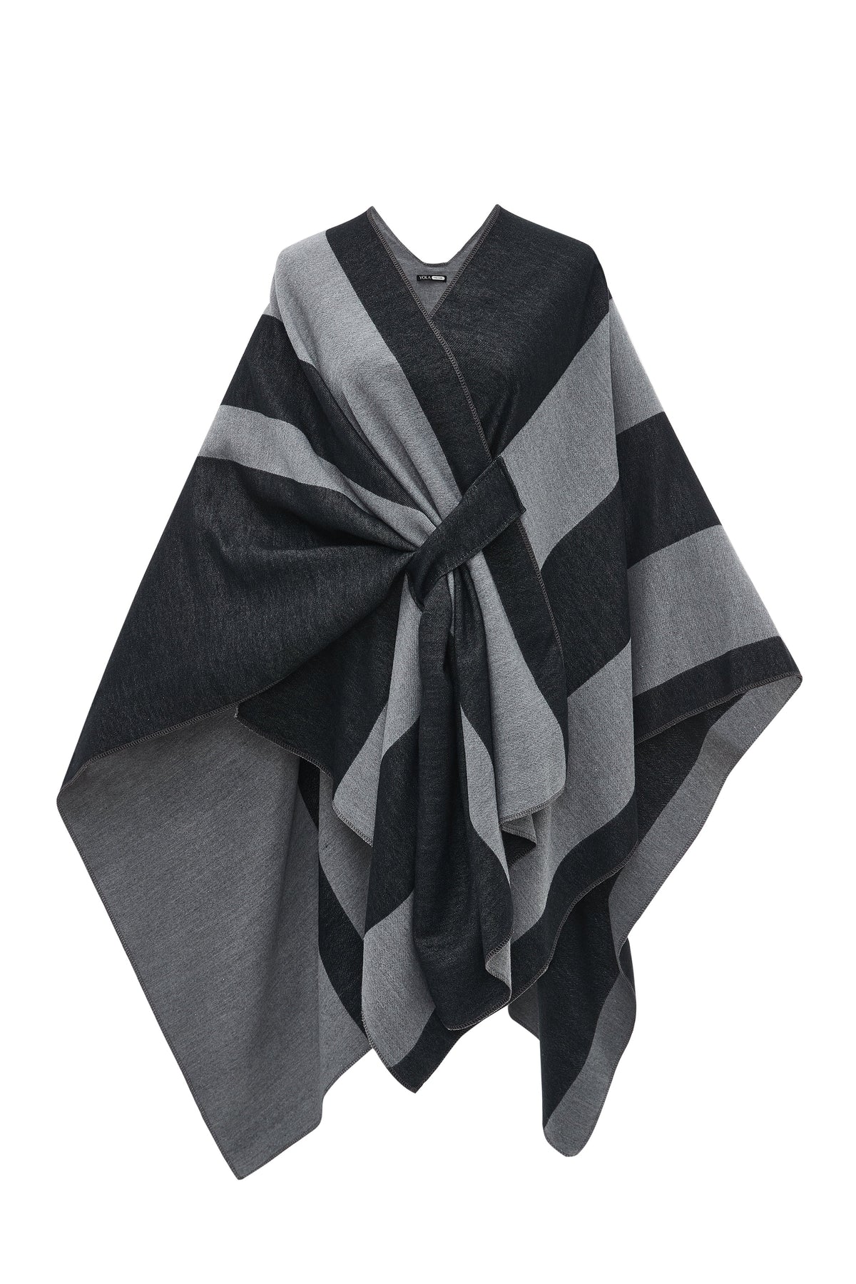 Long Poncho with Bold Stripes