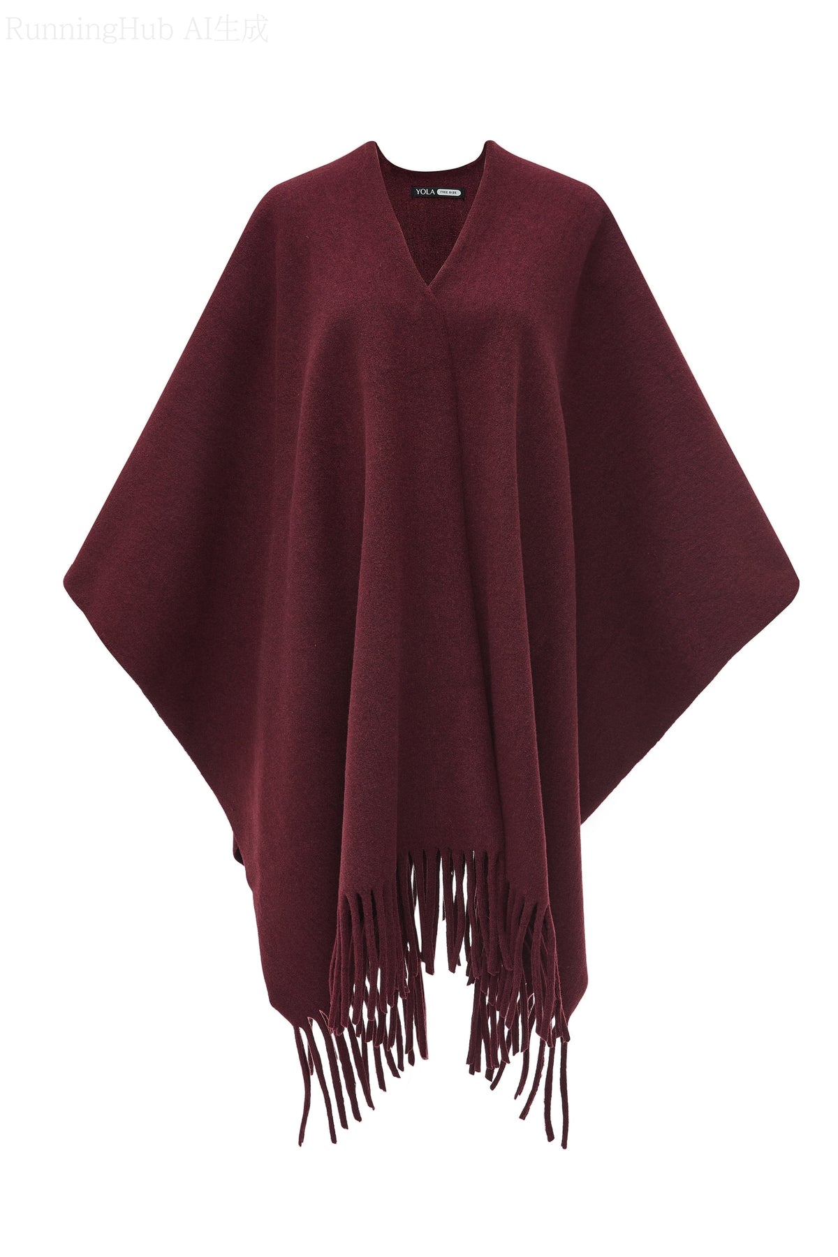 Wool Poncho with Fringe