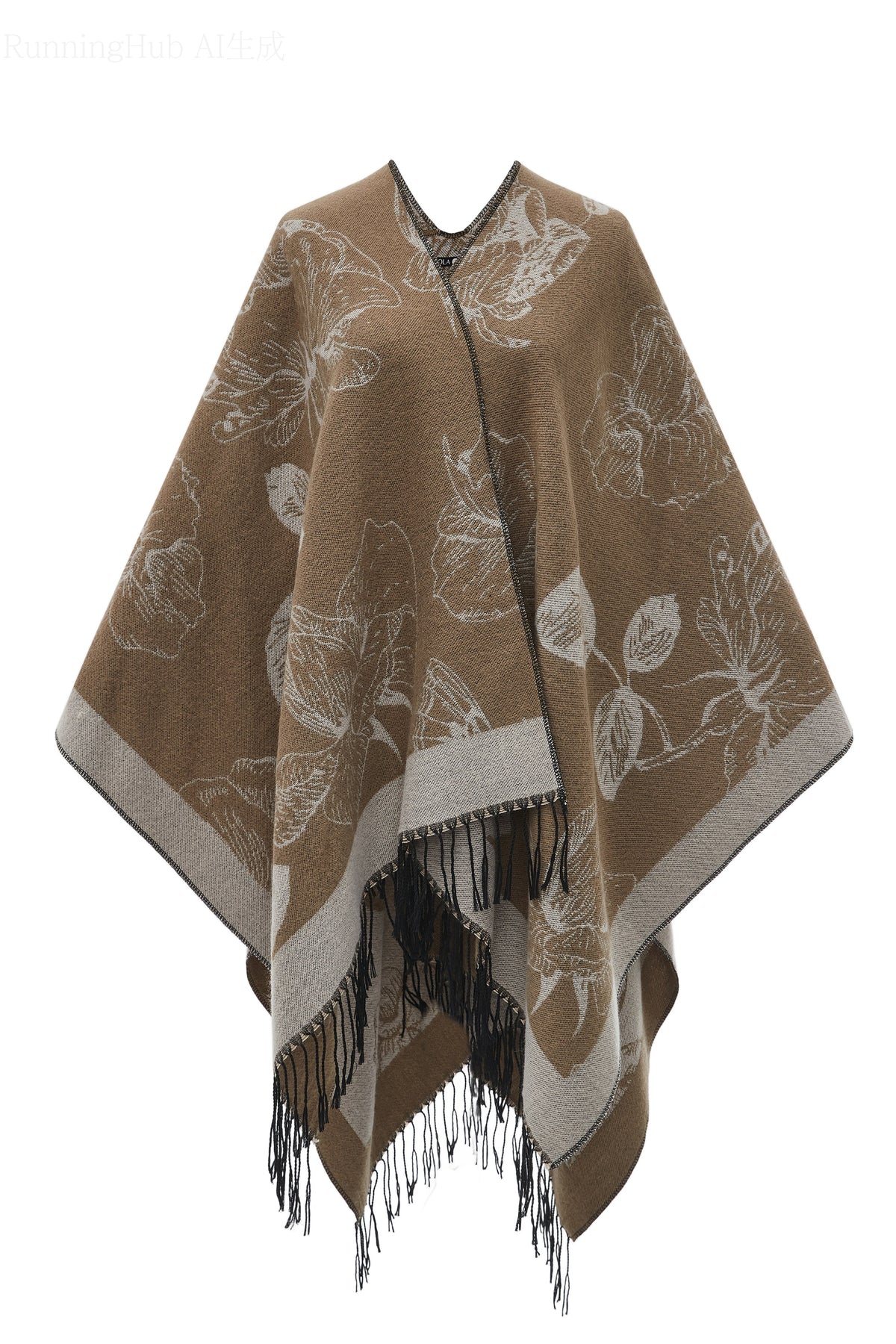 Long Floral Poncho