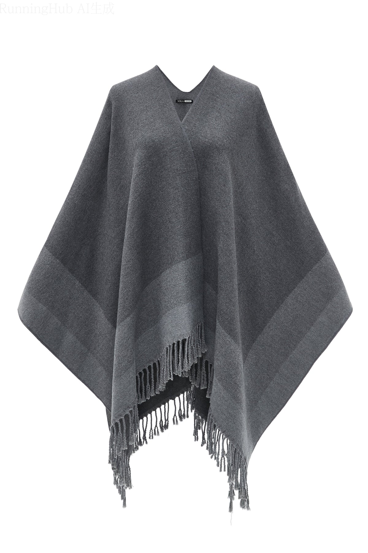 Striped Poncho with Bold Lines and Fringes