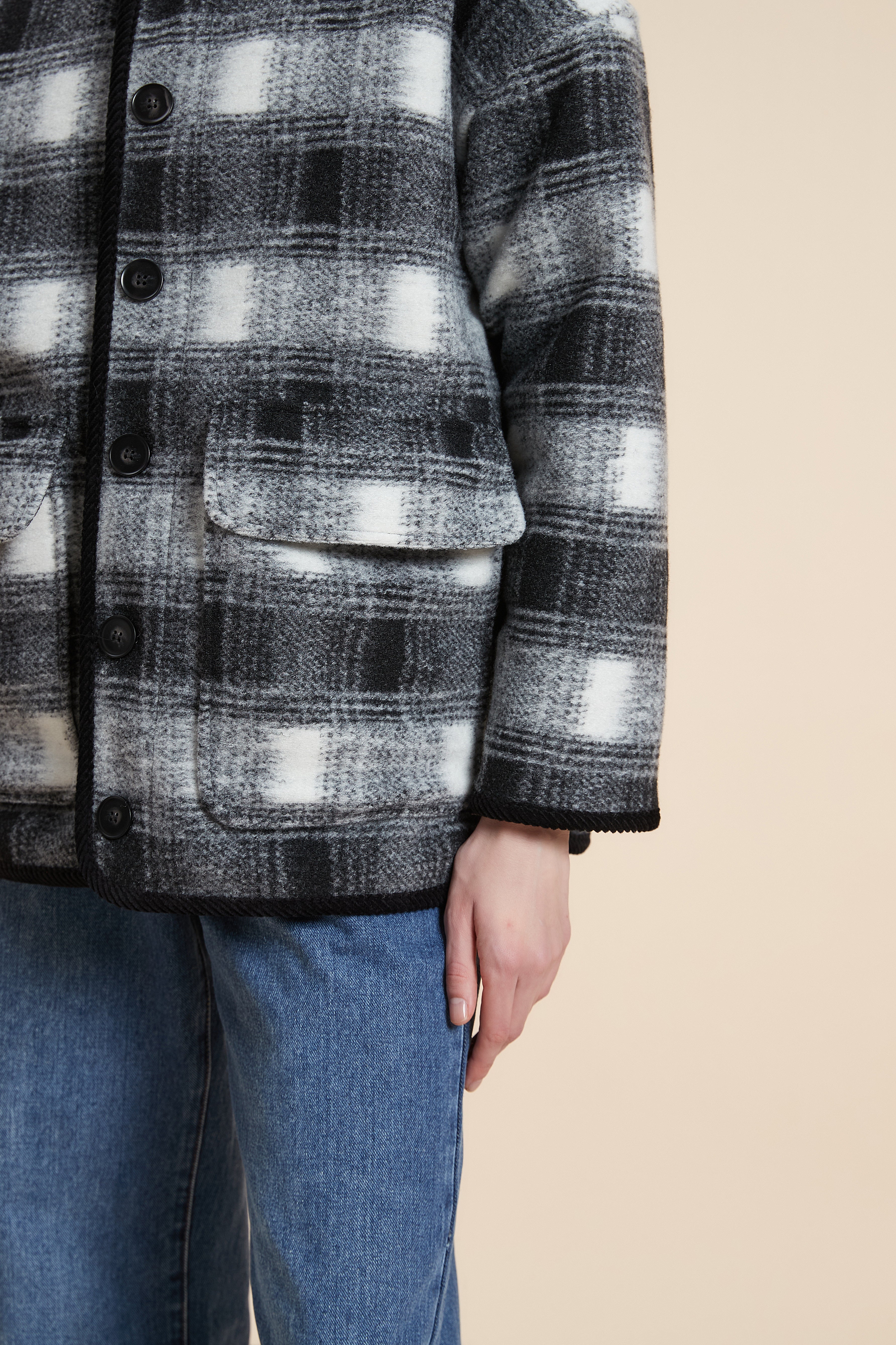 Plain Long Sleeve Plaid Jacket