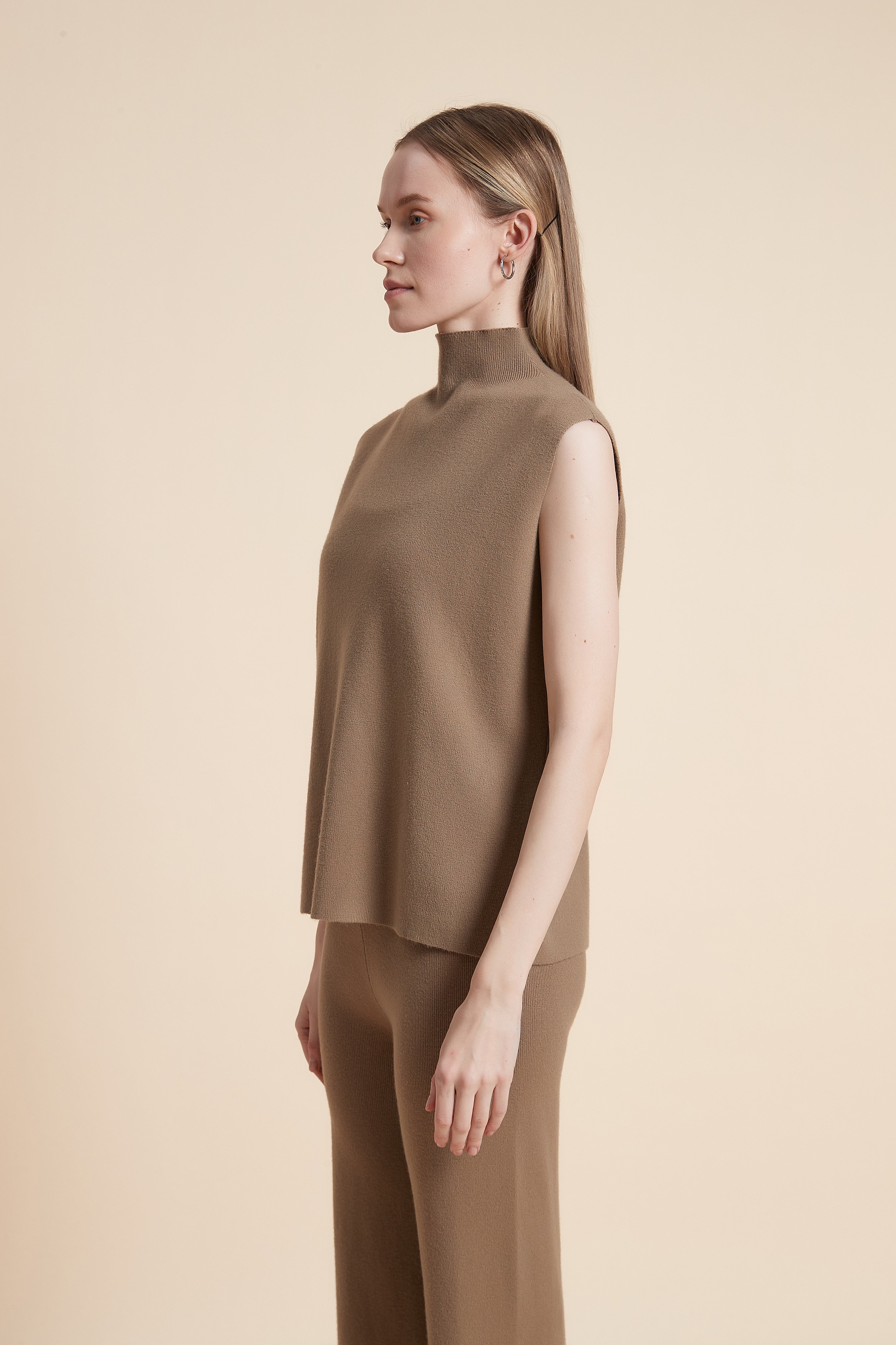 Plain Sleeveless High-Neck Top