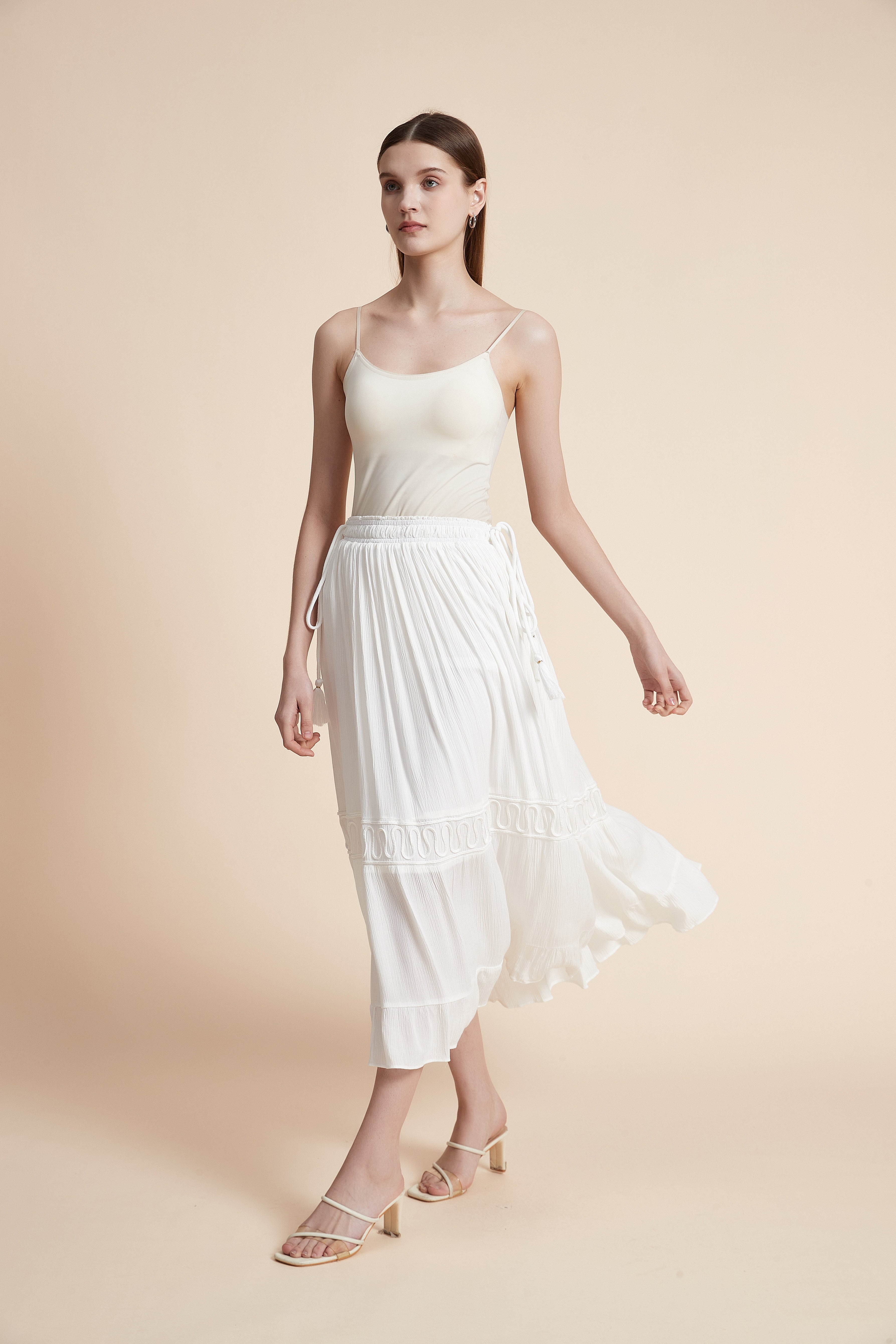 Solid Midi Skirt with Waist Tie