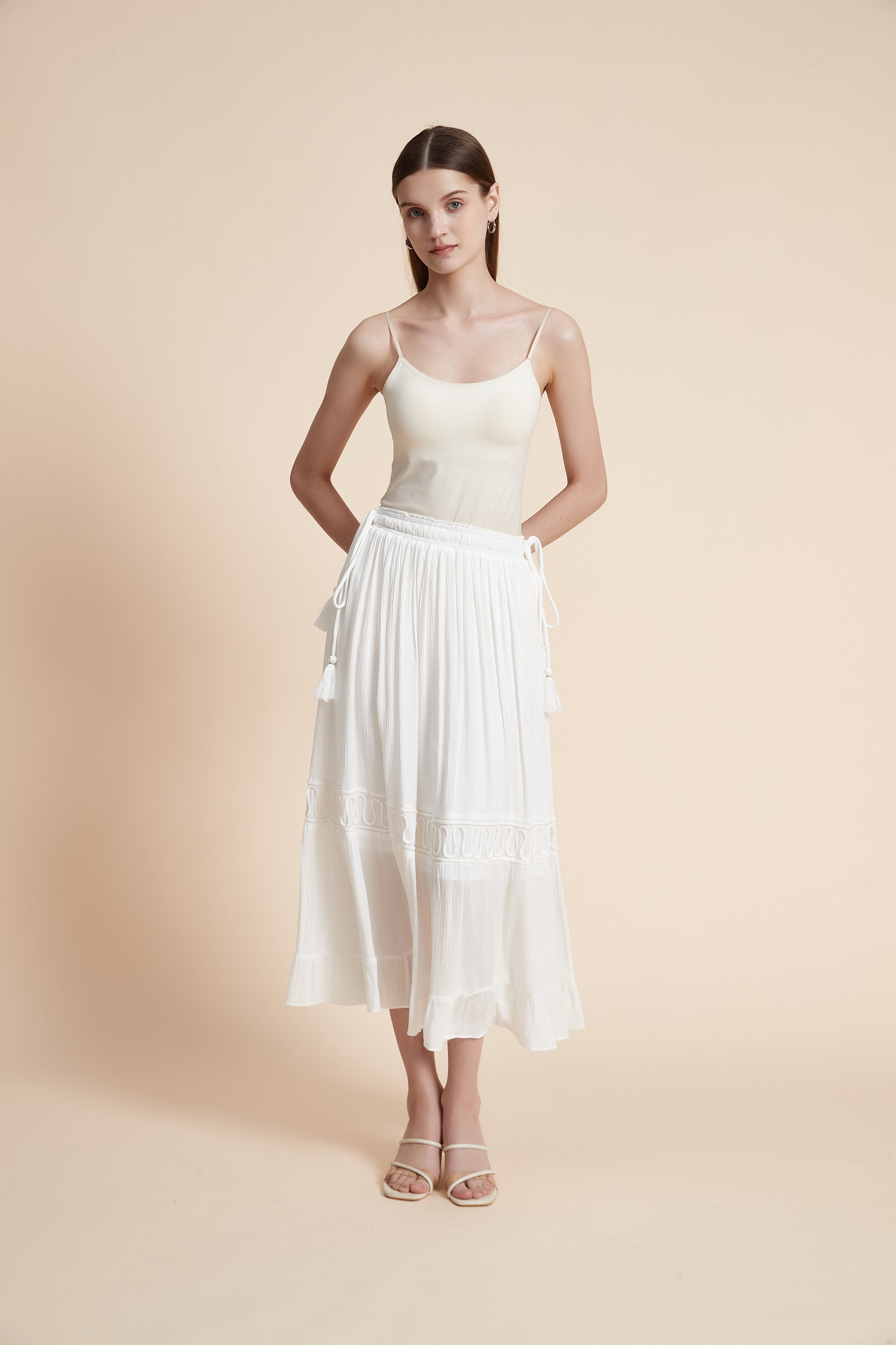 Solid Midi Skirt with Waist Tie