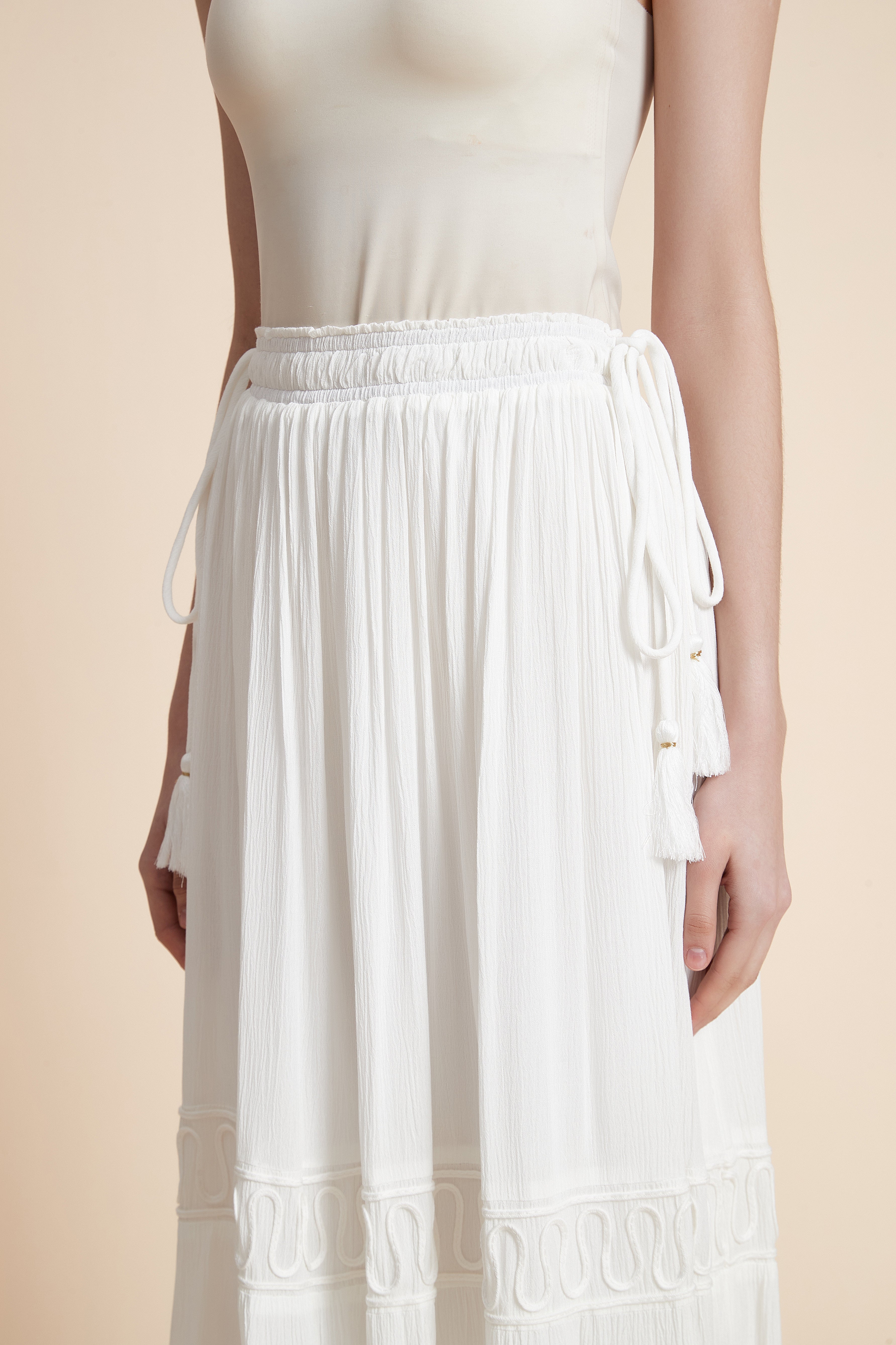 Solid Midi Skirt with Waist Tie