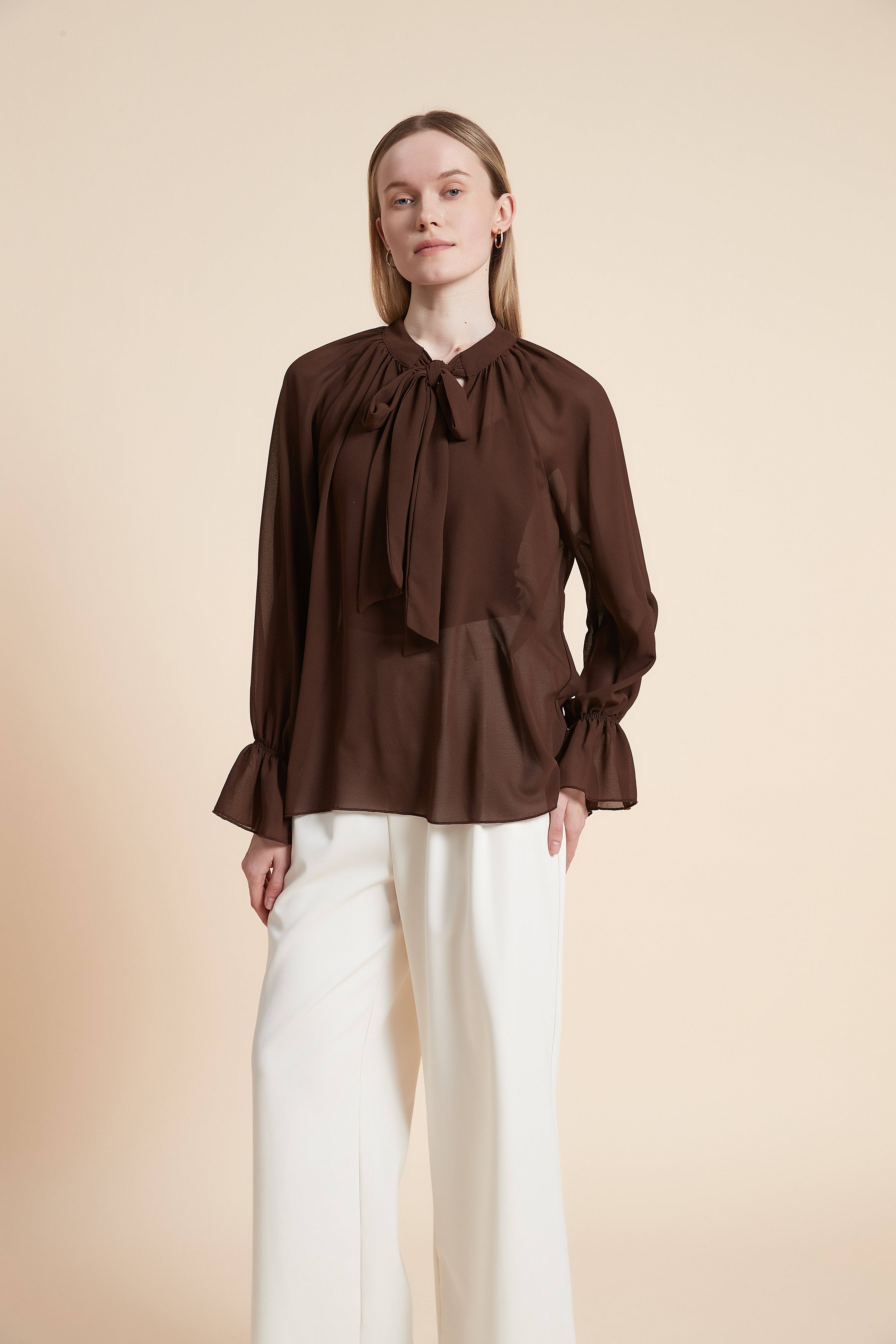 Plain Long-Sleeved Blouse