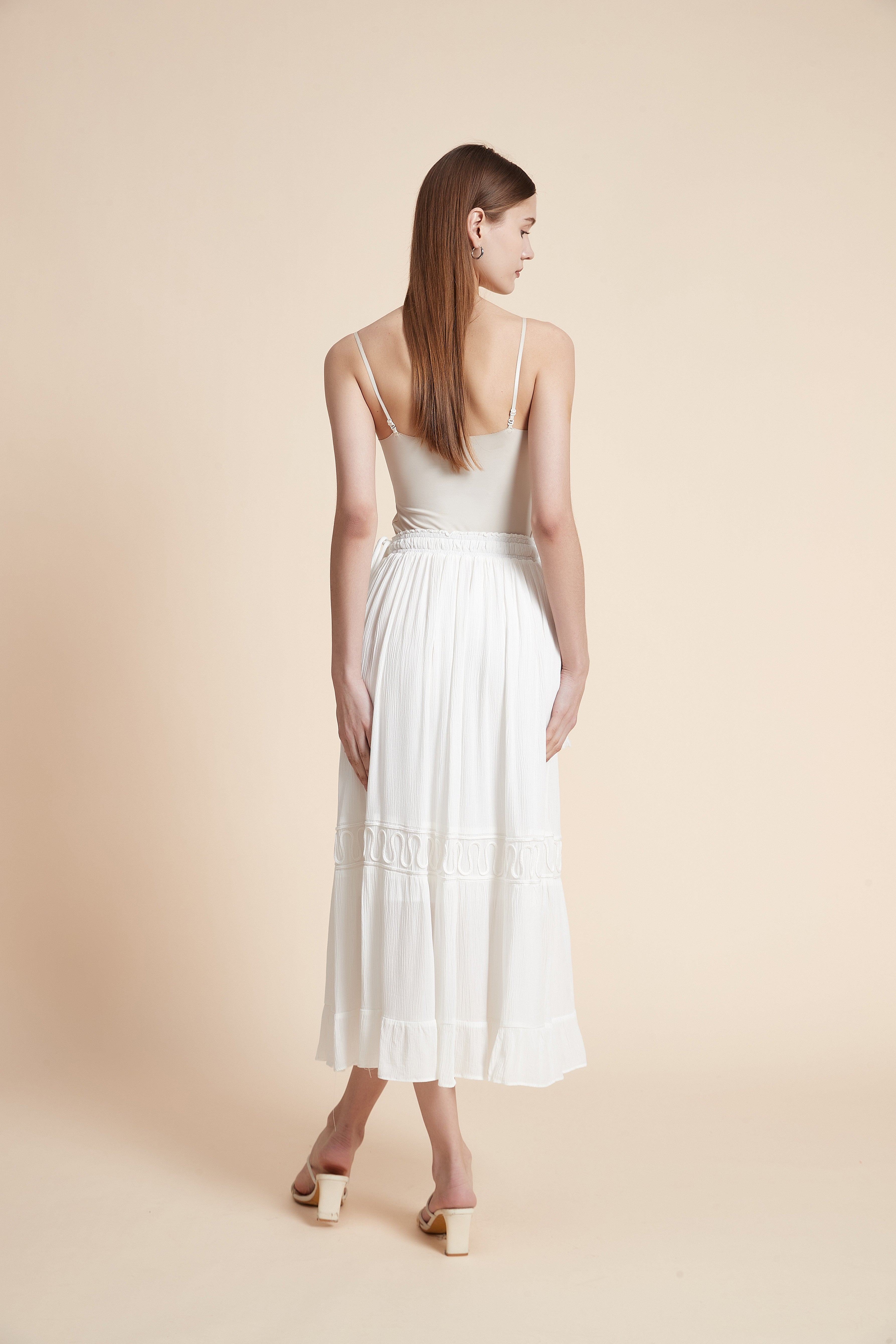 Solid Midi Skirt with Waist Tie