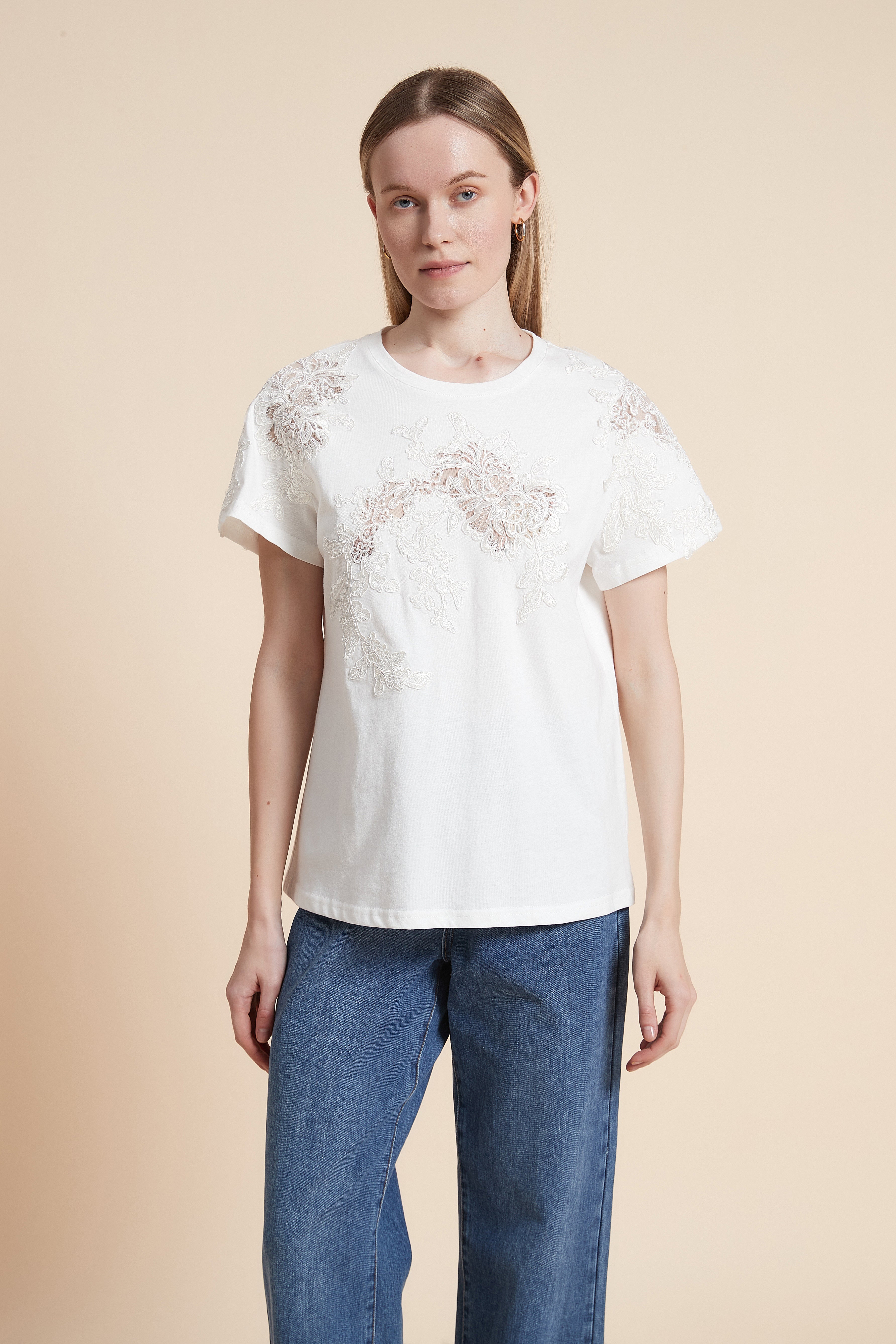 Plain Half Sleeve Lace Waist Top