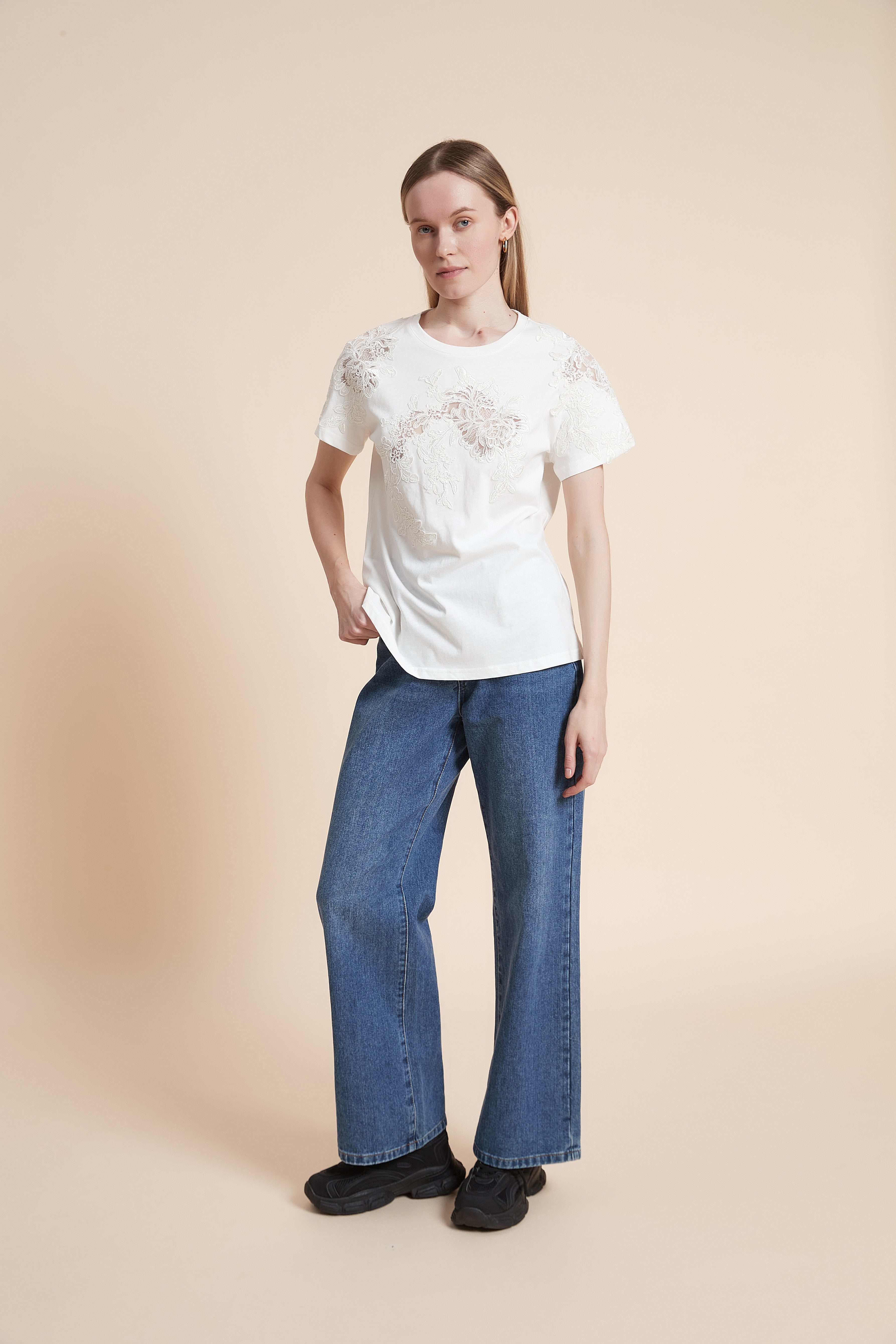 Plain Half Sleeve Lace Waist Top