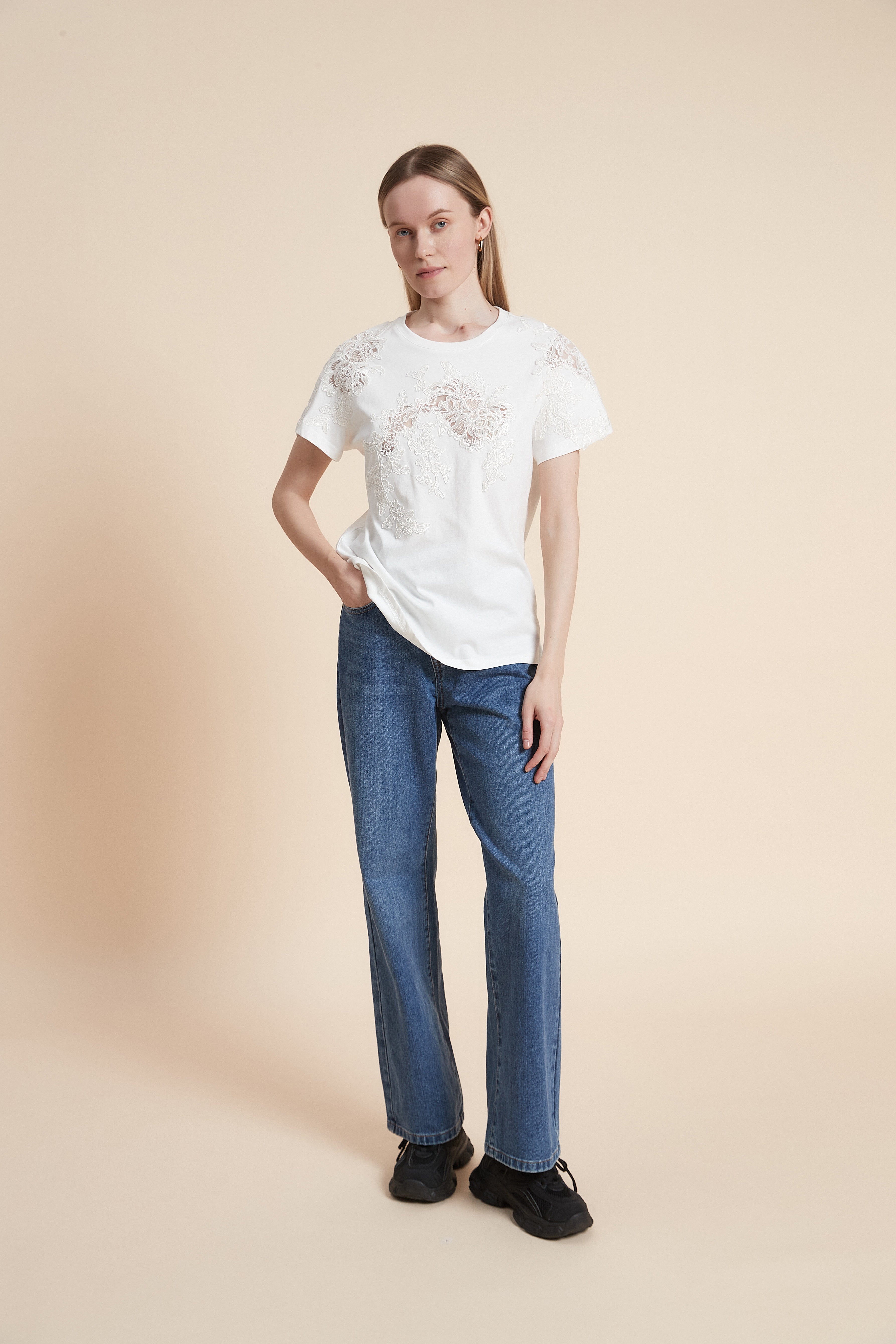 Plain Half Sleeve Lace Waist Top