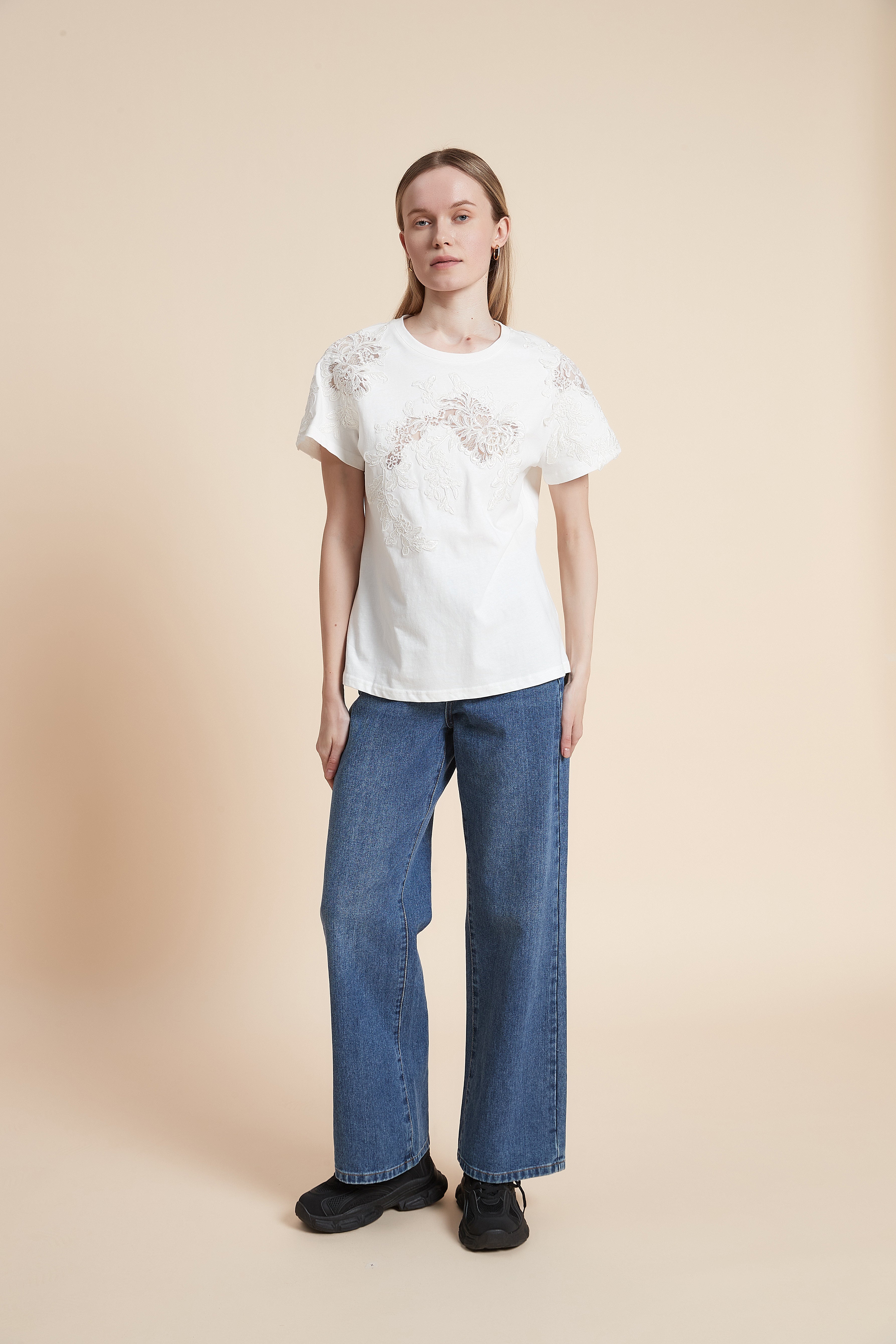 Plain Half Sleeve Lace Waist Top