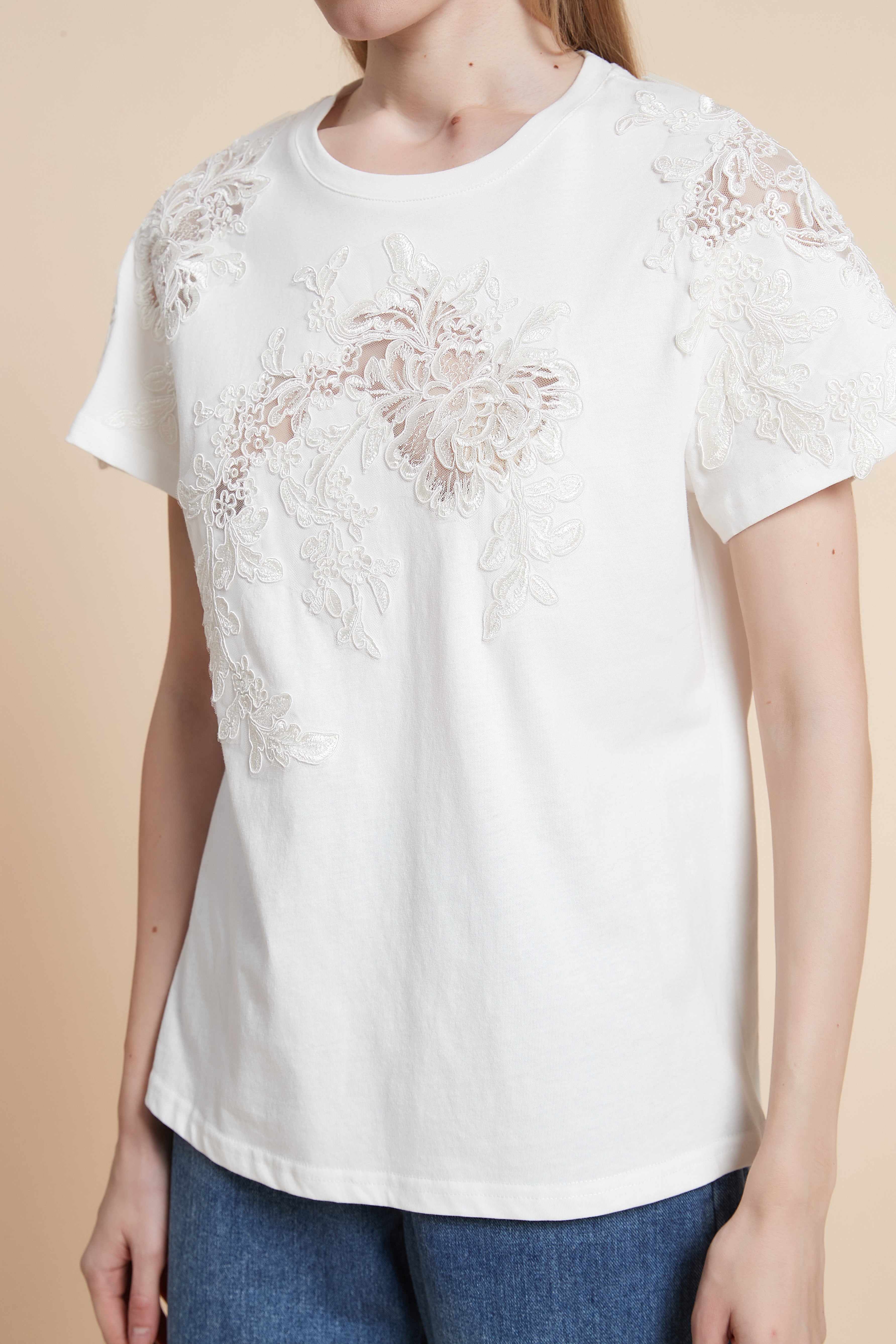 Plain Half Sleeve Lace Waist Top