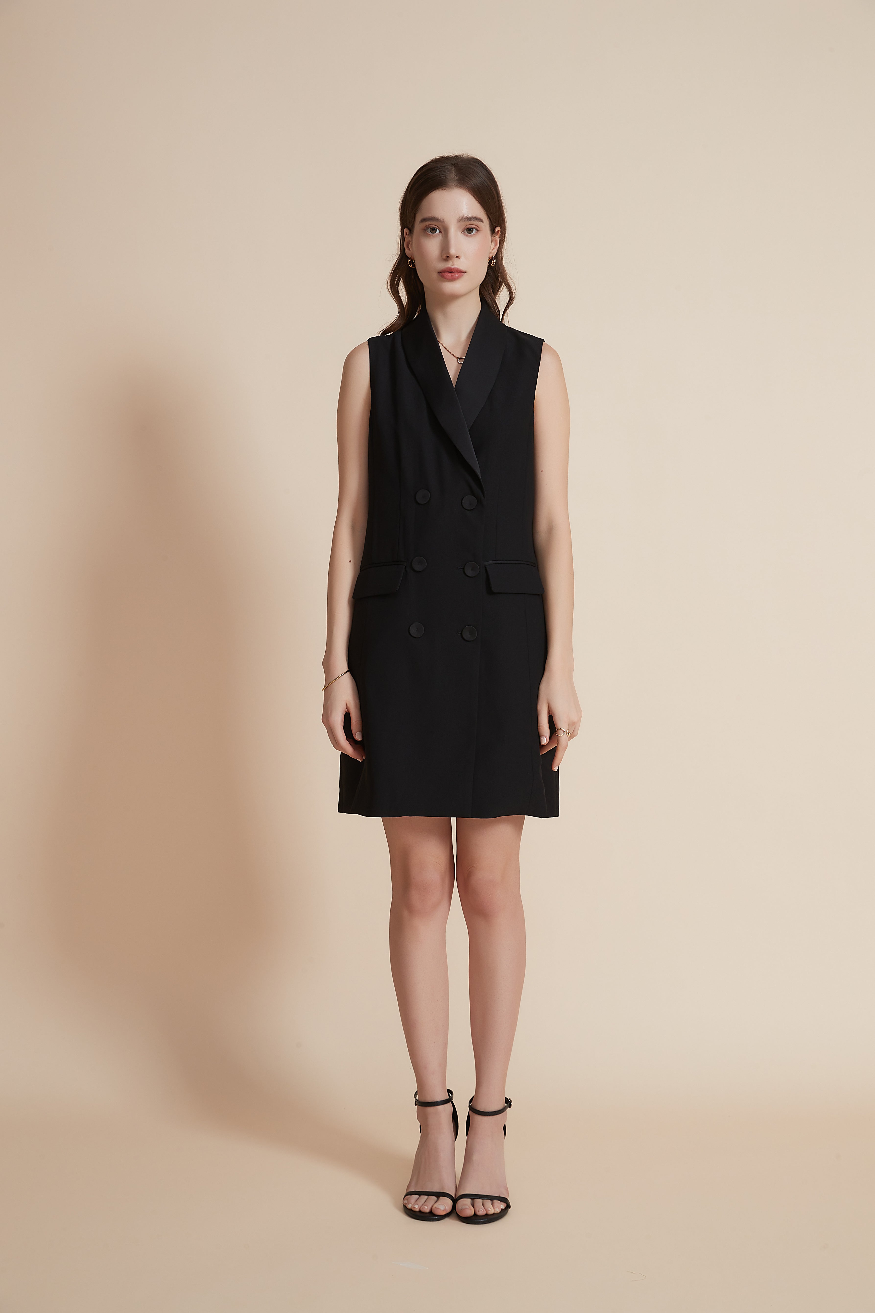 Sleeveless Long Jacket with Front Buttons