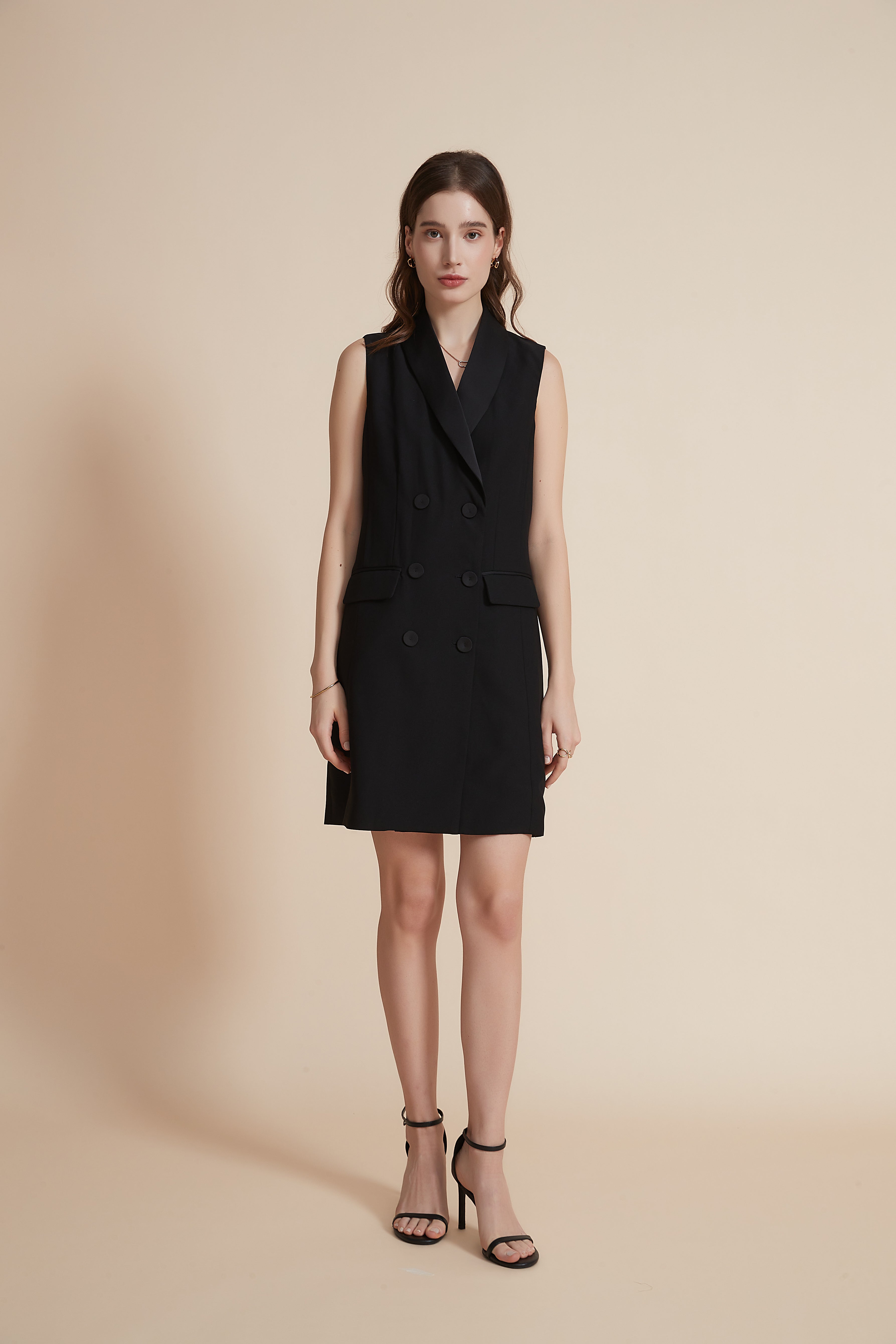 Sleeveless Long Jacket with Front Buttons