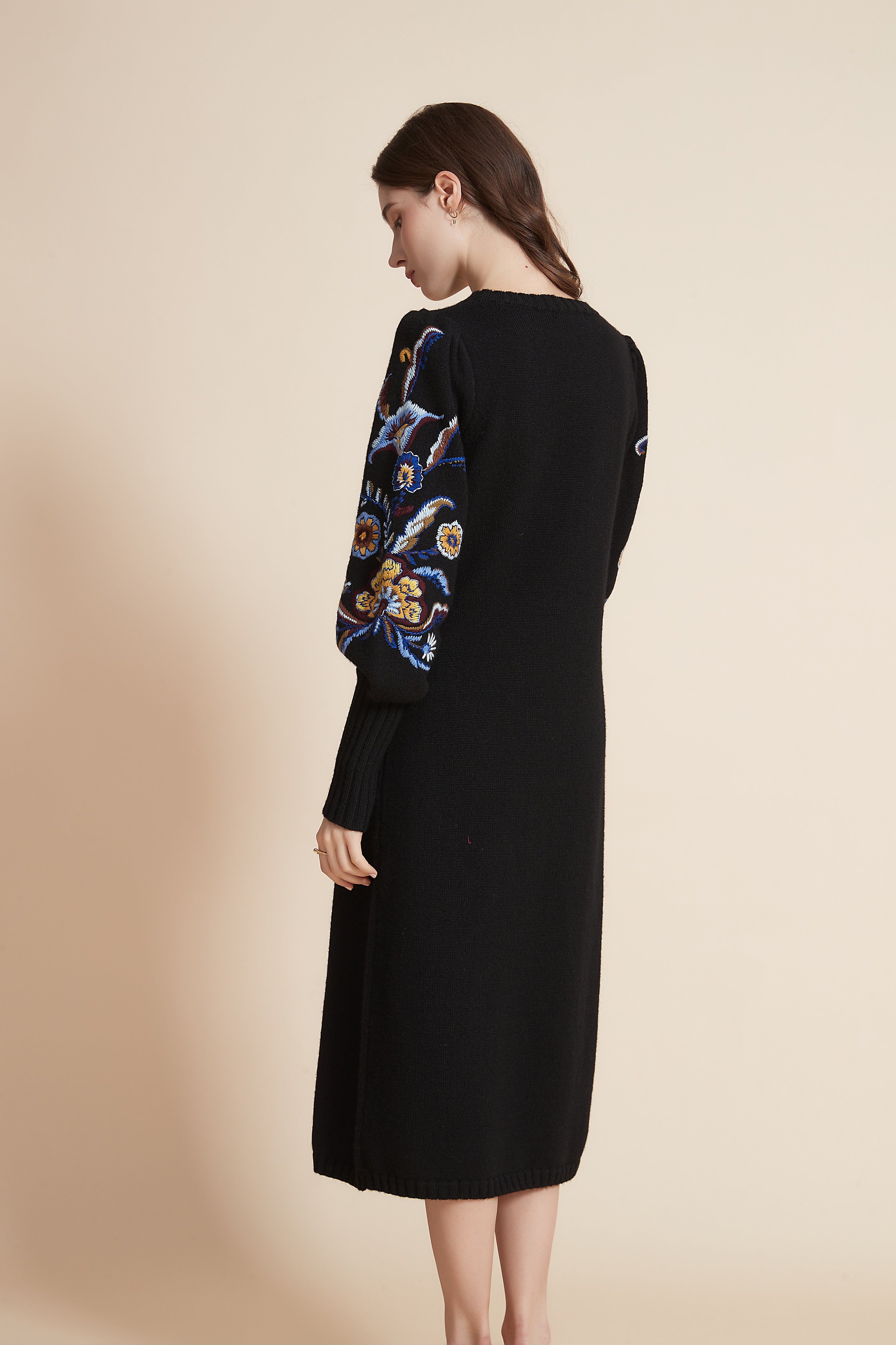 Yola Embroidered Long Sleeve Midi Dress