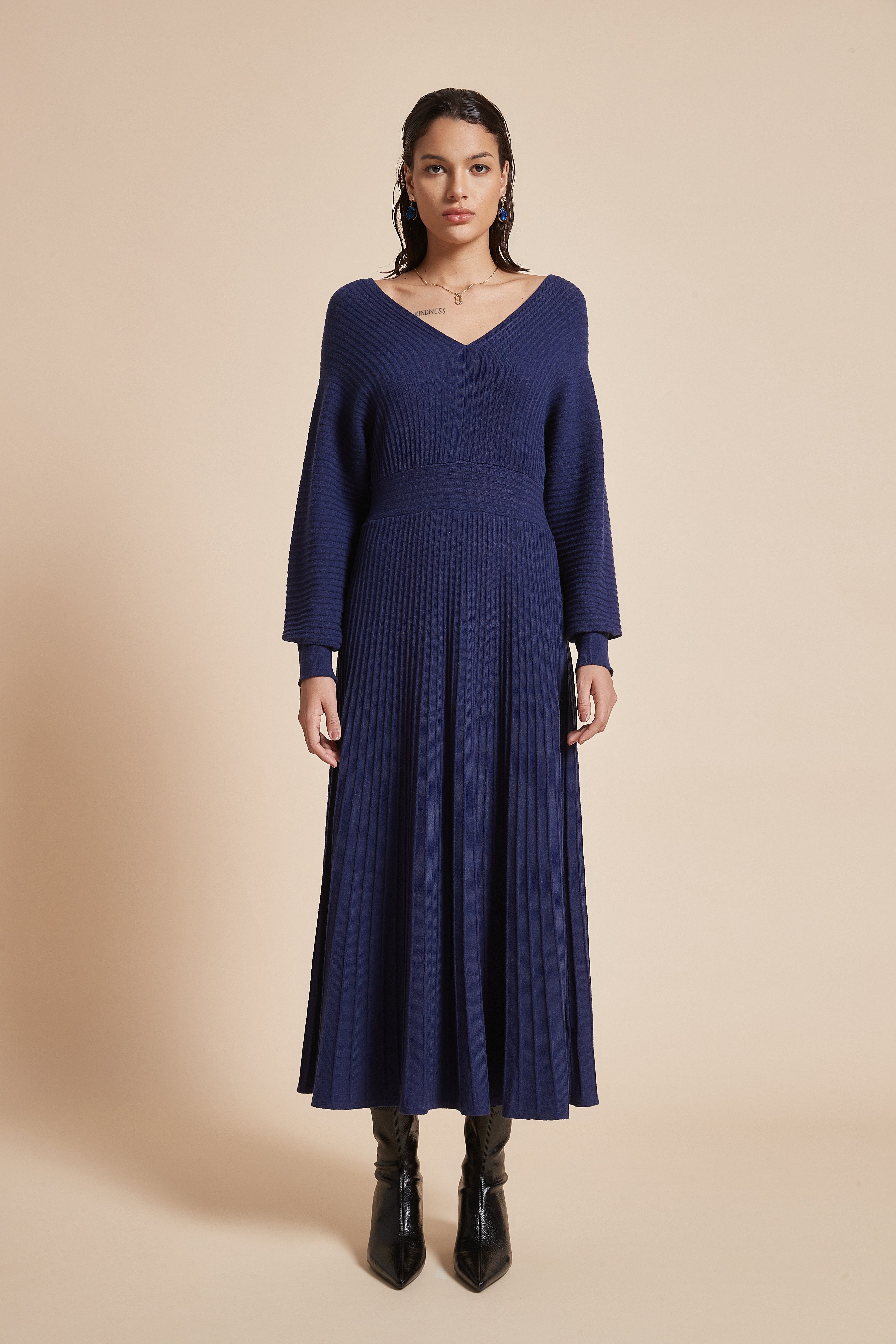 Midi Dress With Half Sleeves And Front Buttons