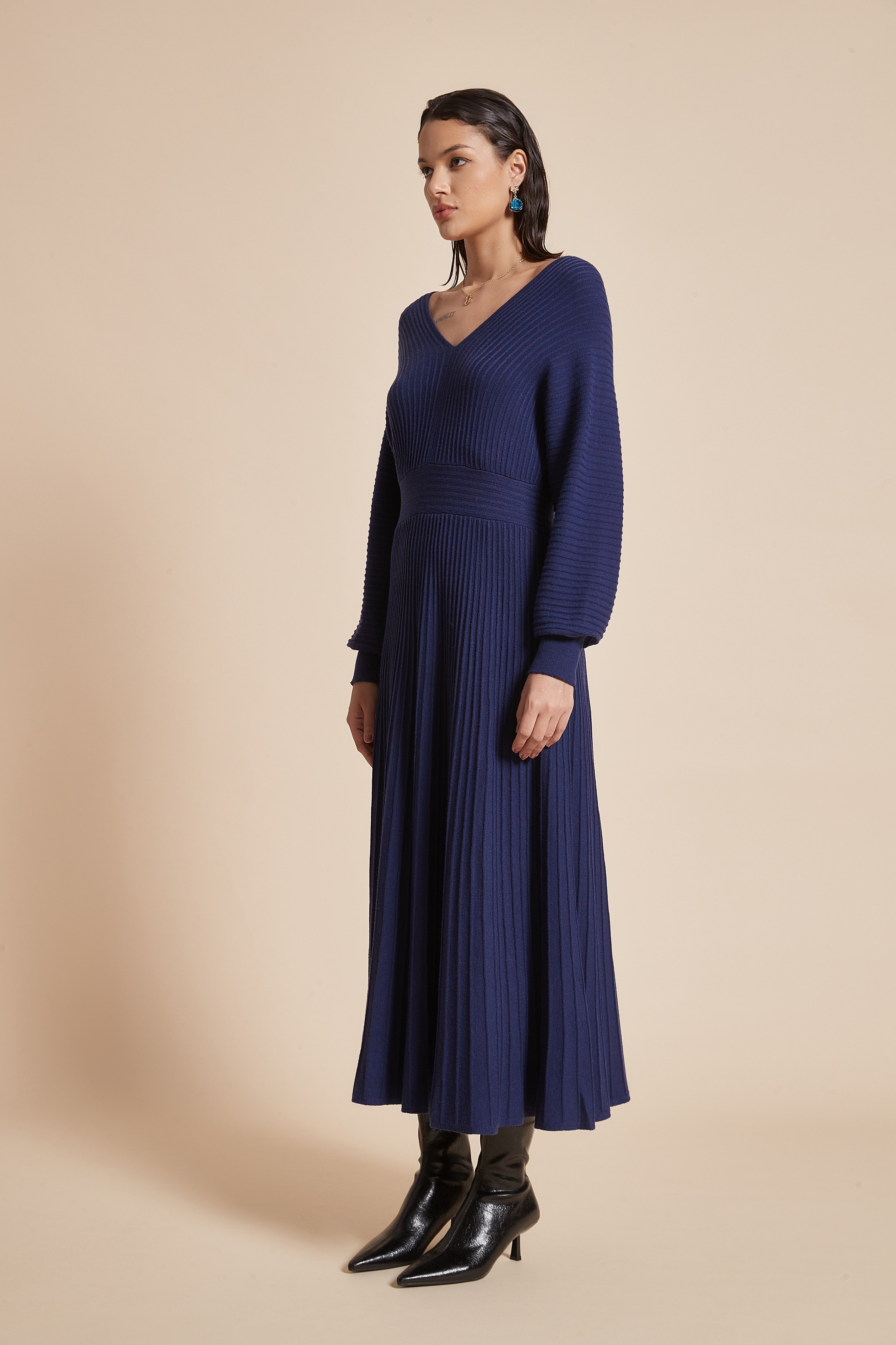 Midi Dress With Half Sleeves And Front Buttons