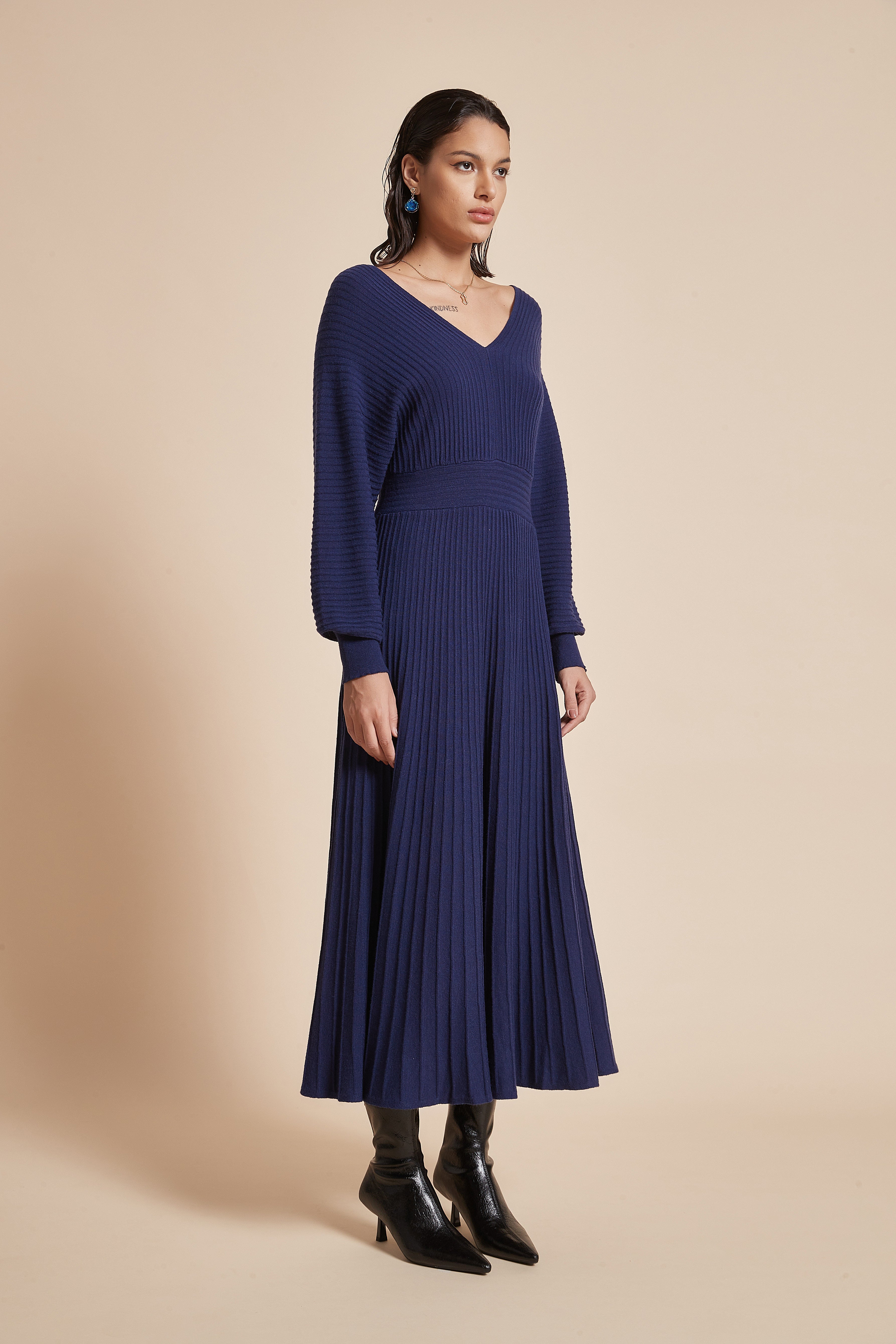 Midi Dress With Half Sleeves And Front Buttons