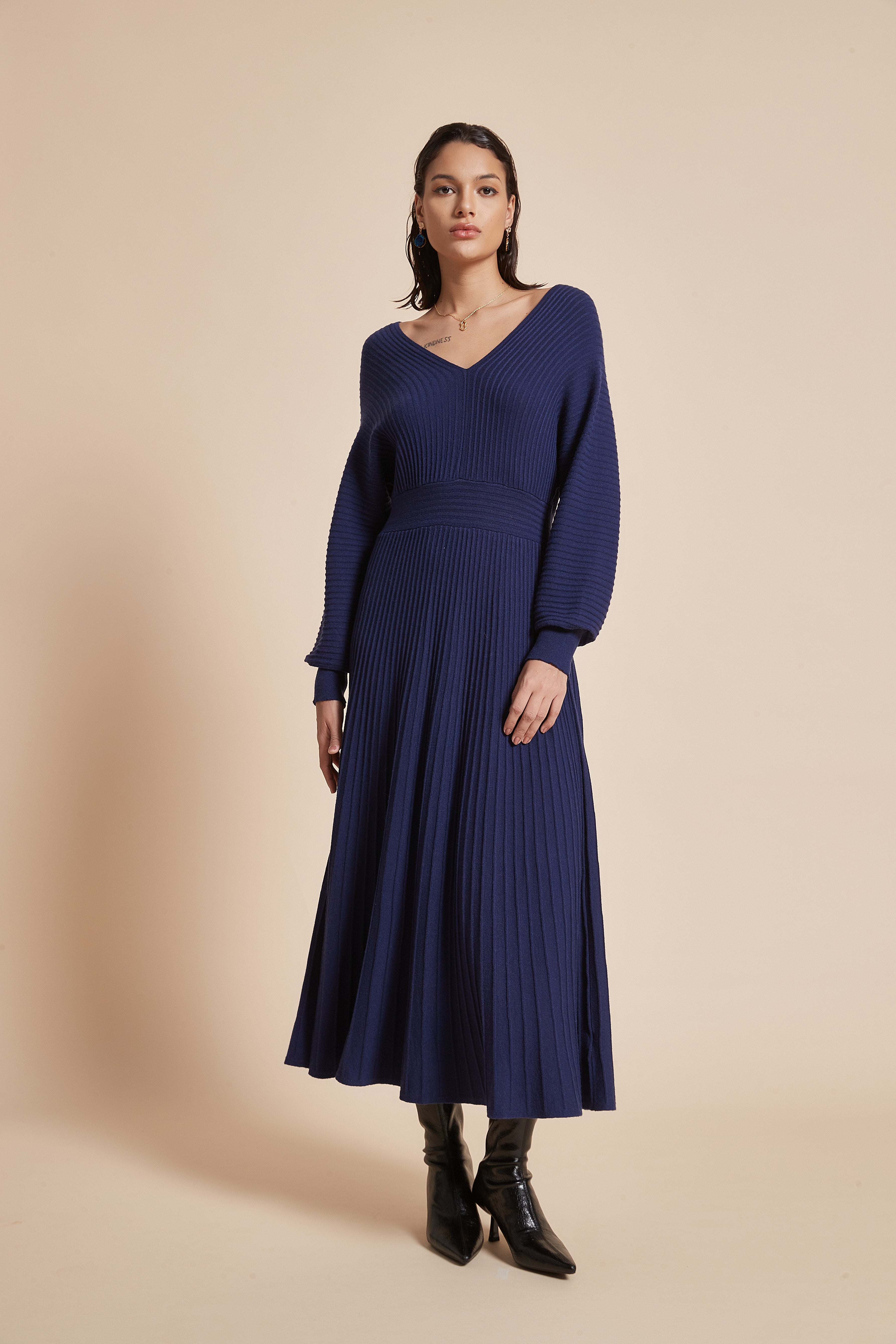 Midi Dress With Half Sleeves And Front Buttons