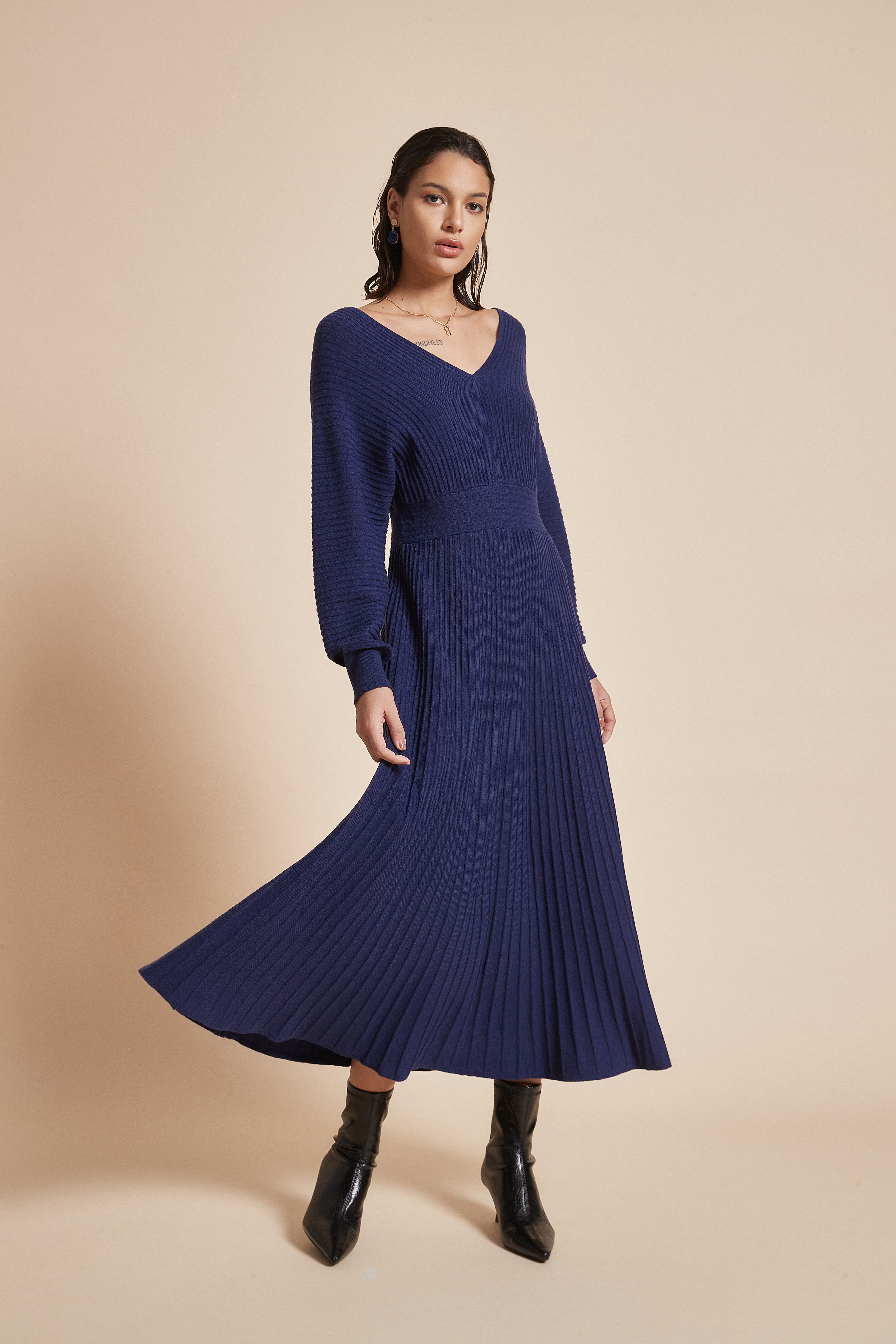 Midi Dress With Half Sleeves And Front Buttons