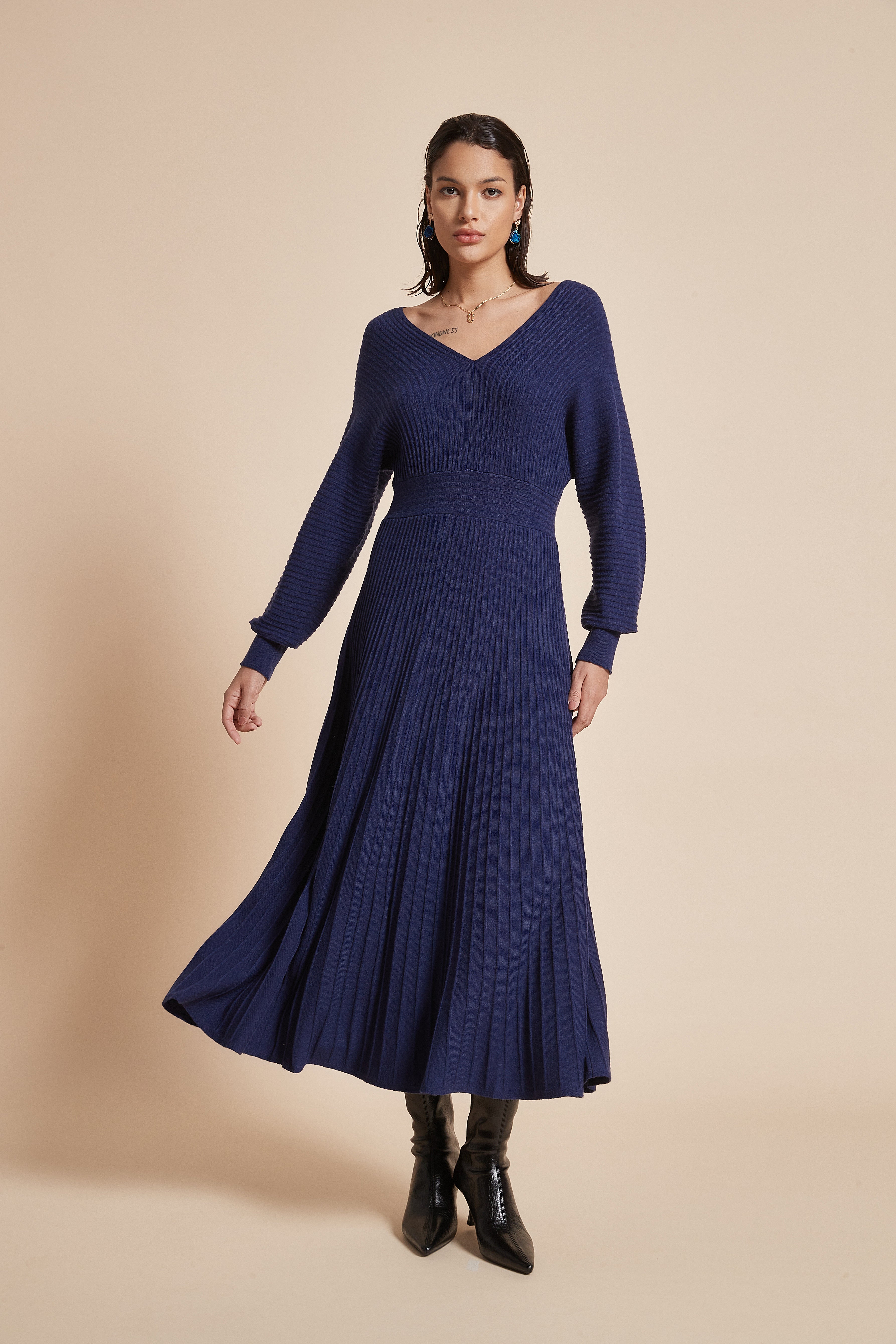 Midi Dress With Half Sleeves And Front Buttons