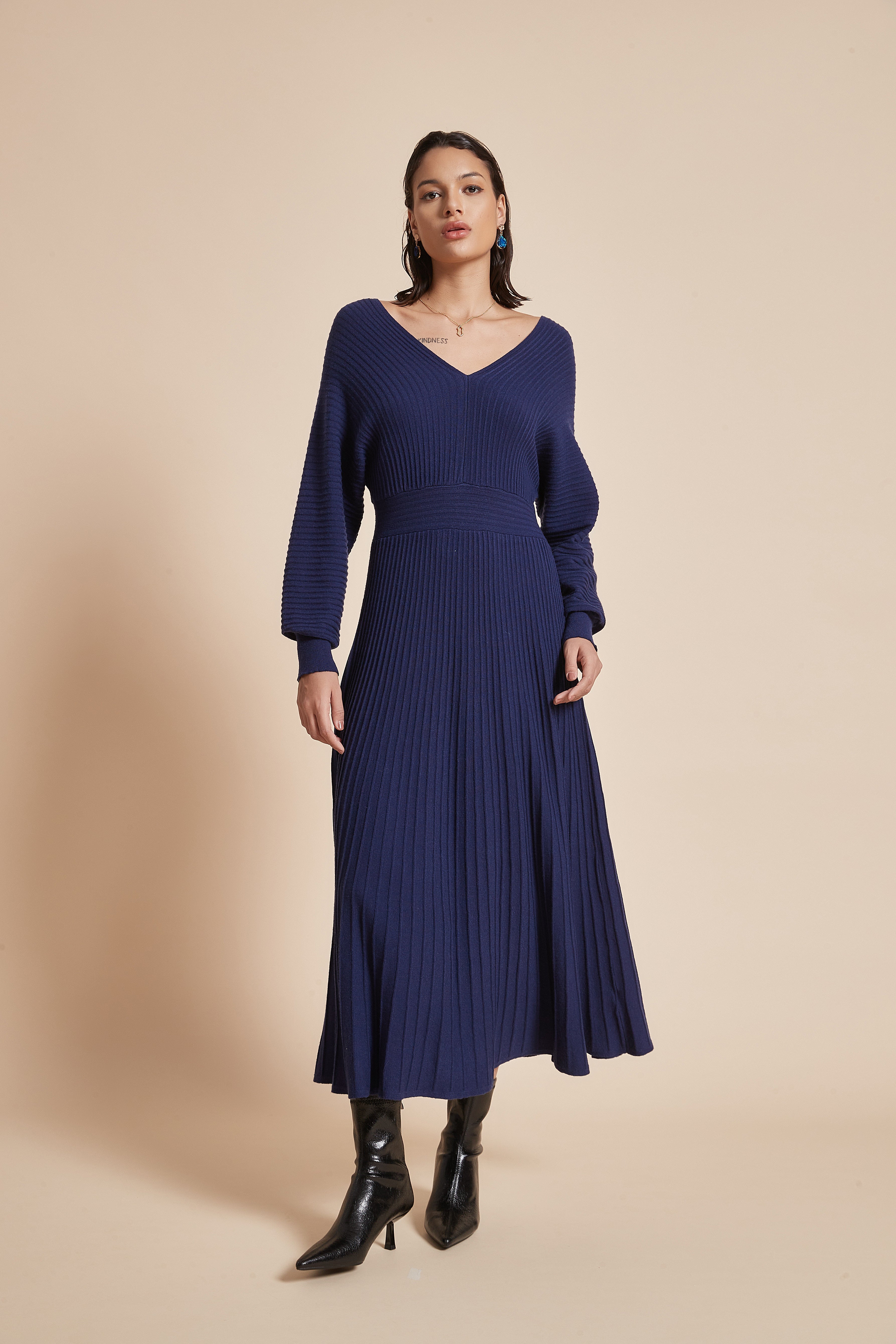 Midi Dress With Half Sleeves And Front Buttons