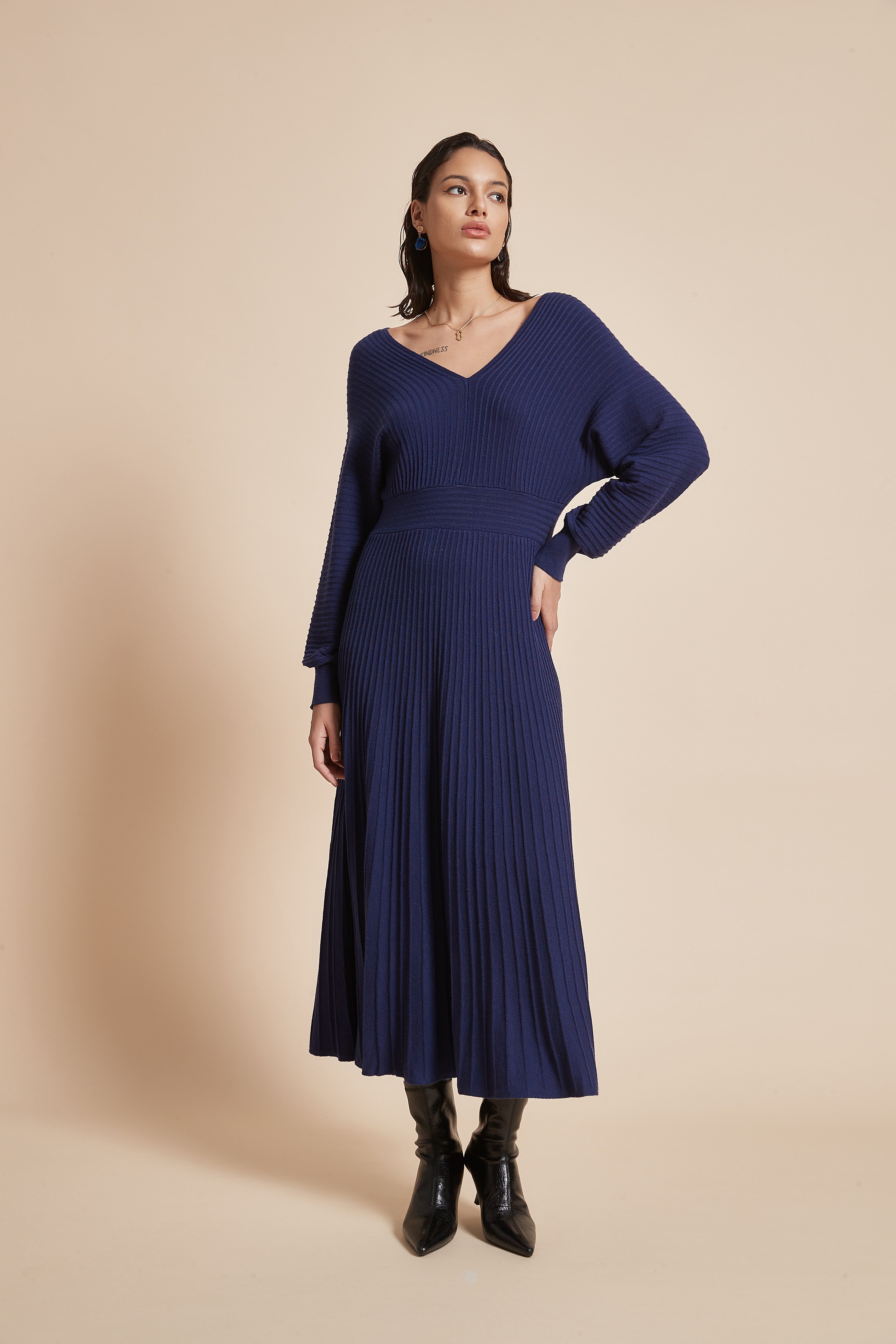 Midi Dress With Half Sleeves And Front Buttons