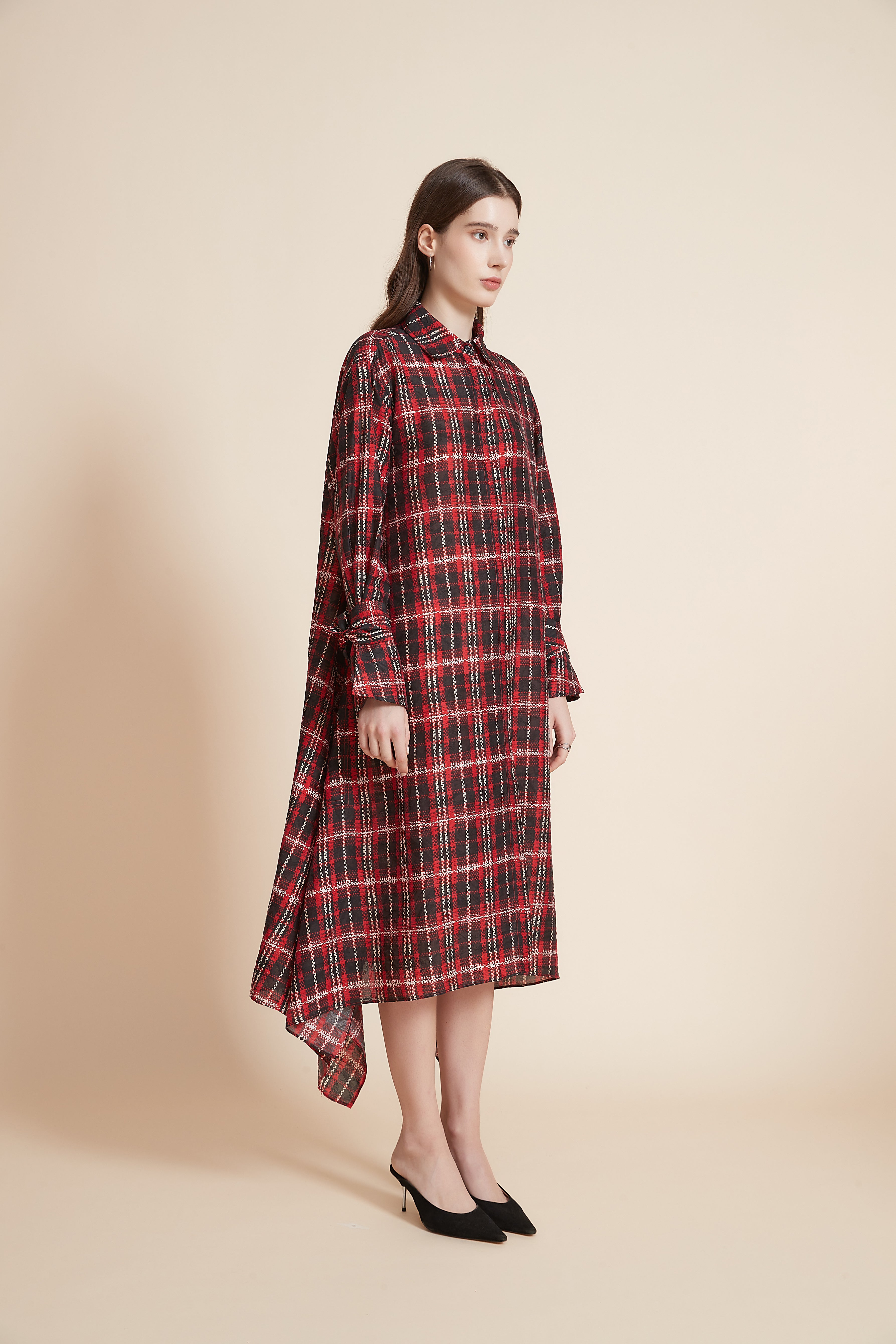 Long Sleeve Checkered Shirt Dress