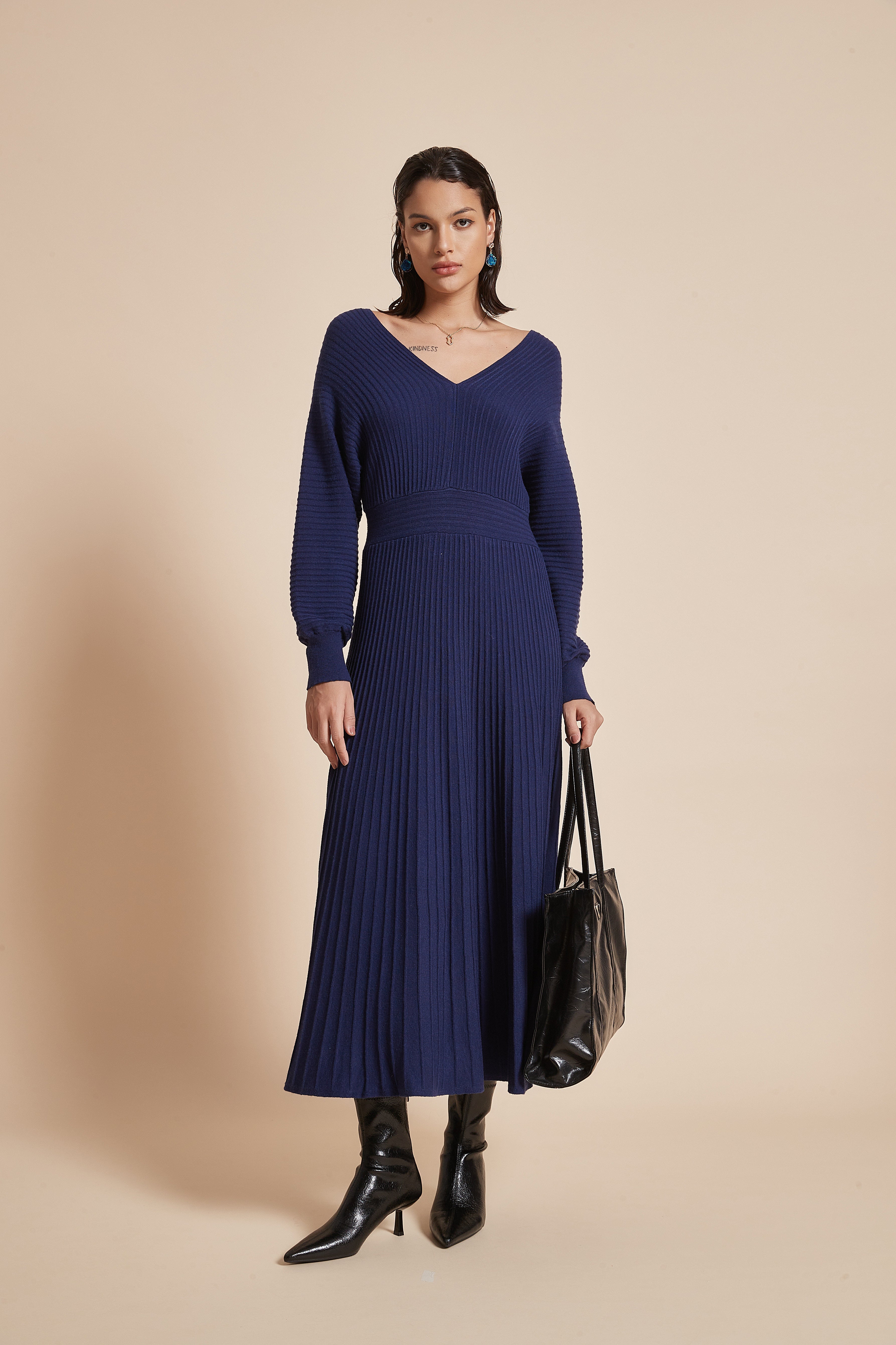 Midi Dress With Half Sleeves And Front Buttons
