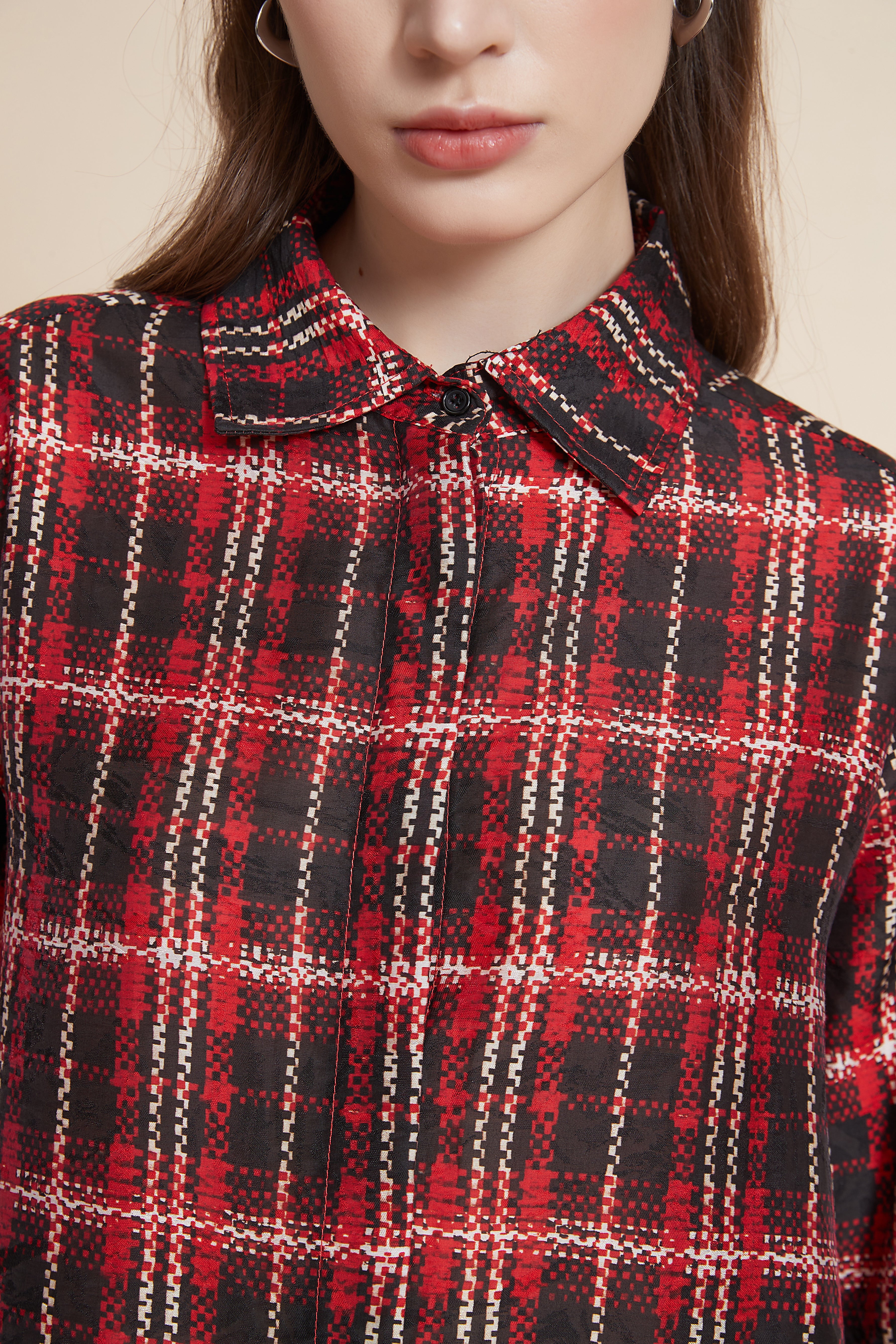 Yola Long Sleeve Checkered Shirt Dress