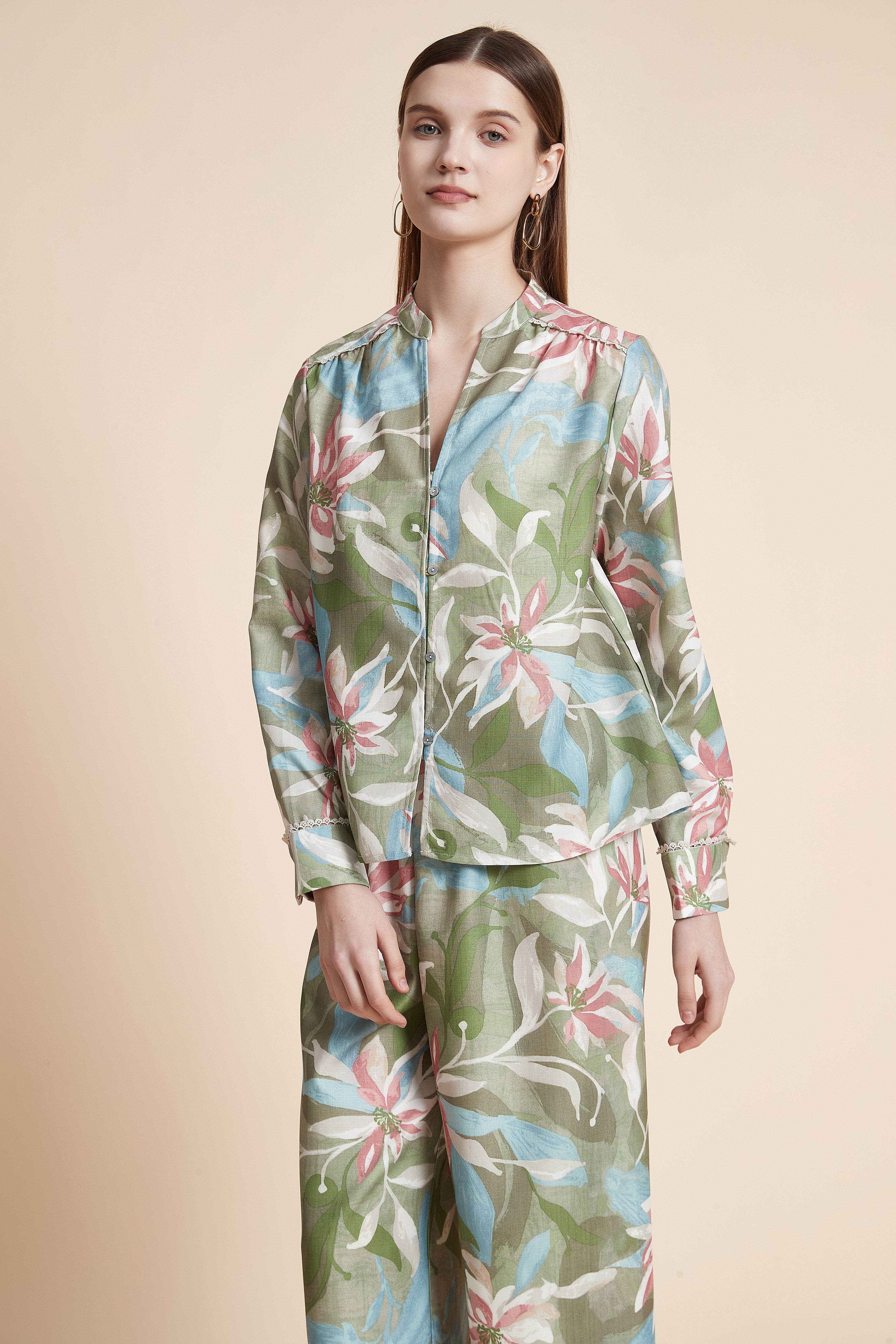 Long Sleeve Floral Print Blouse