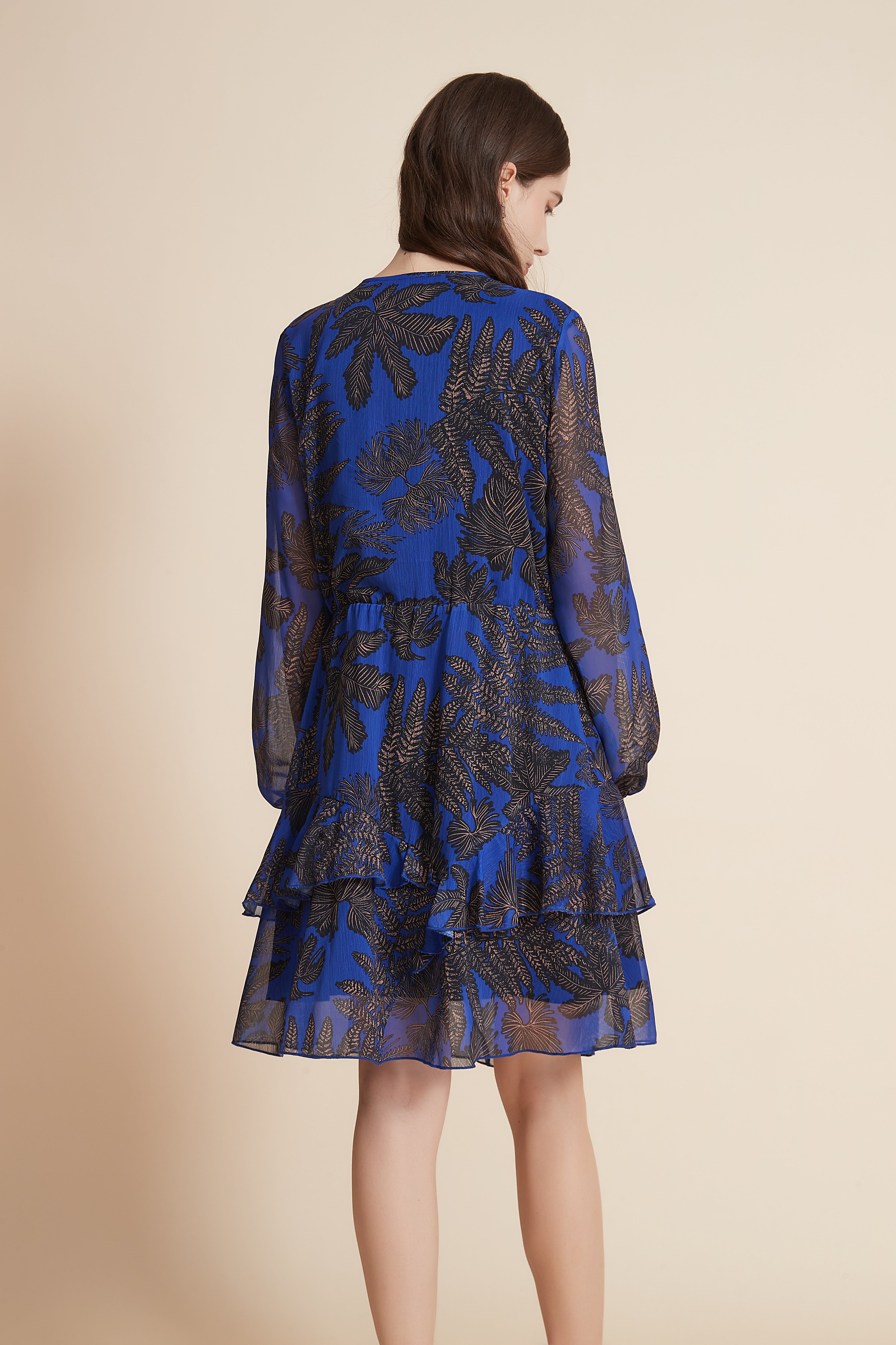 Yola Long Sleeve Short Dress with Ruffled Floral