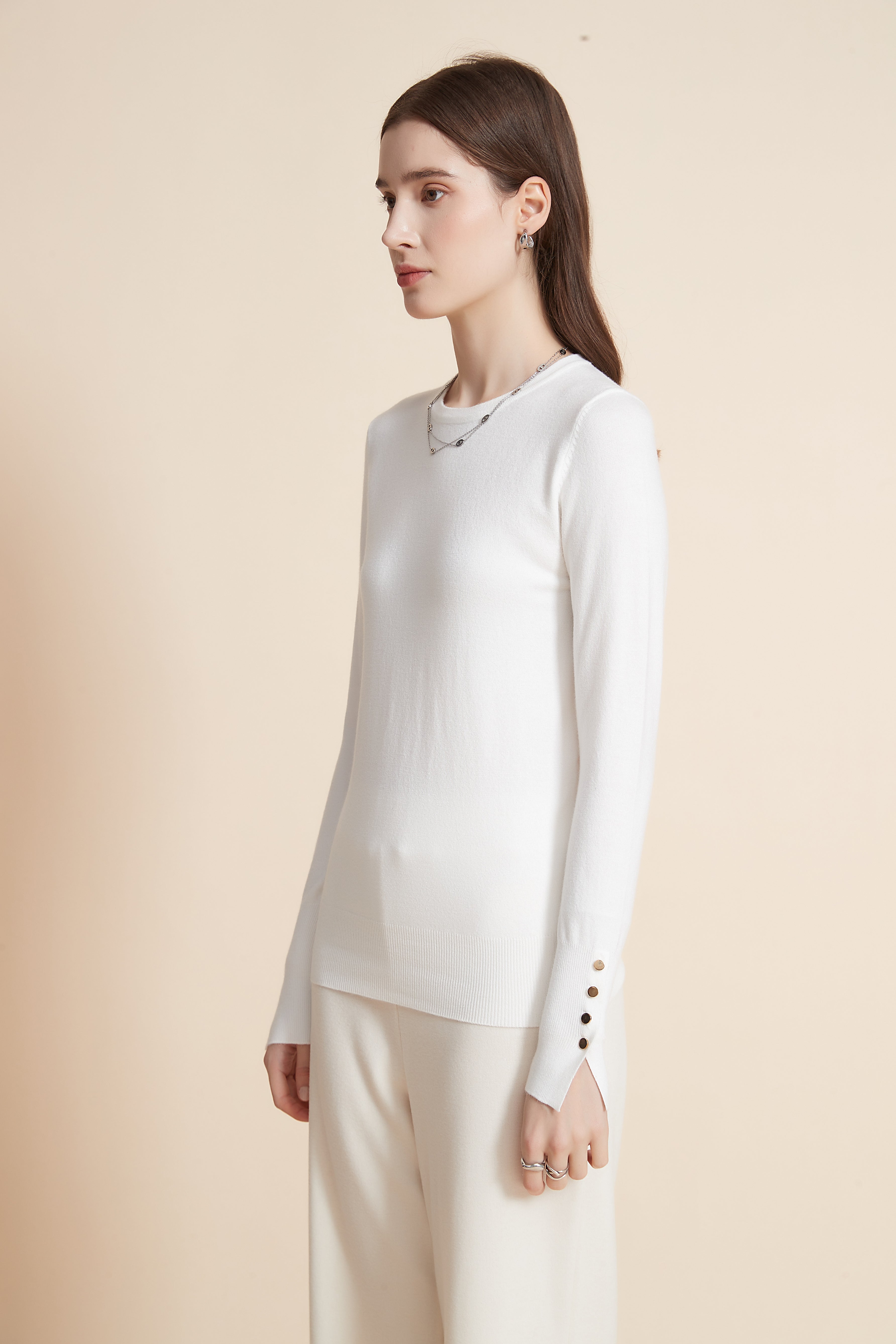 Yola Plain Long Sleeve Blouse with Metallic Button Details