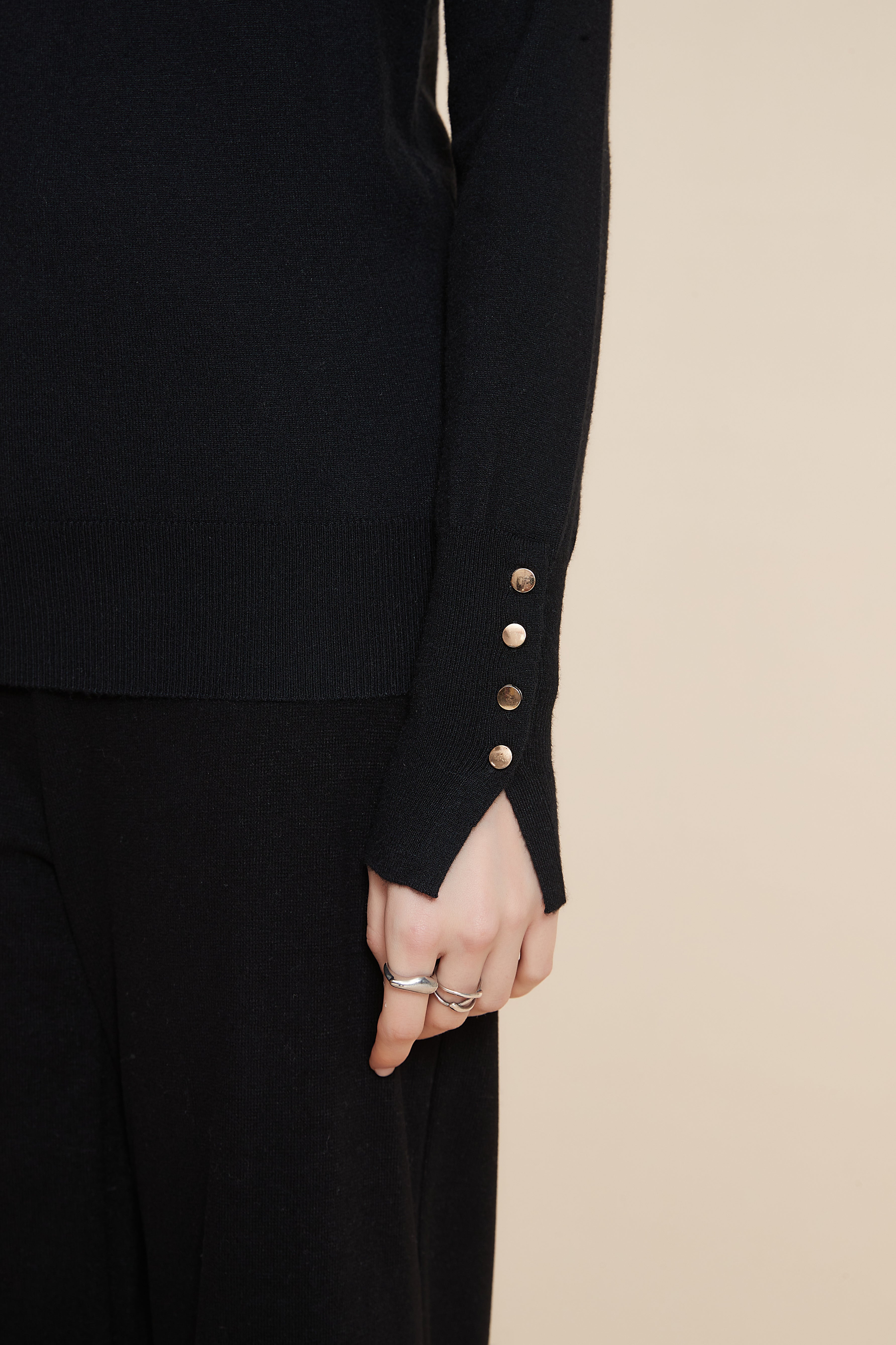 Yola Plain Long Sleeve Blouse with Metallic Button Details