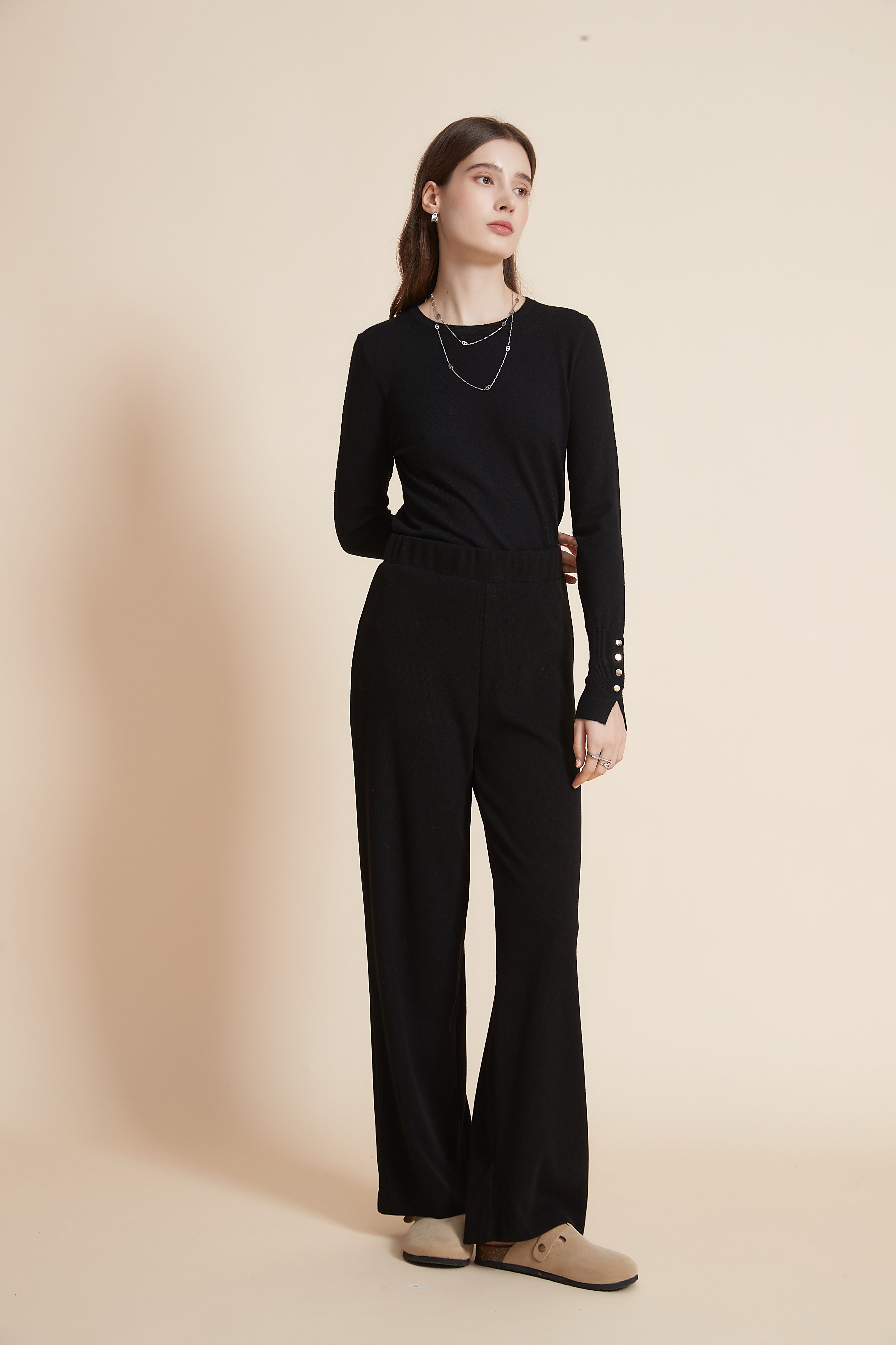 Yola Plain Wide Elastic Waist Pants