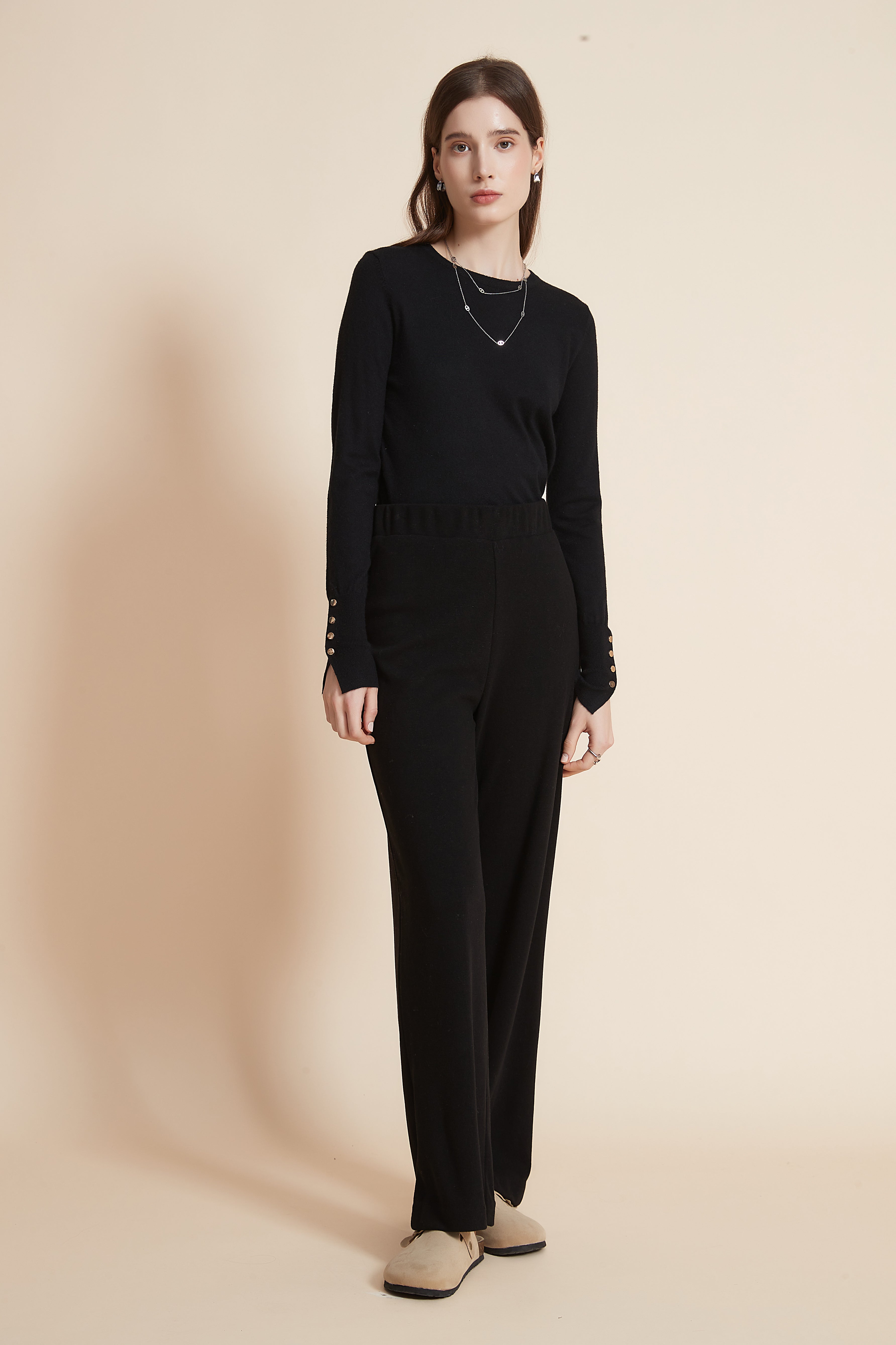 Yola Plain Wide Elastic Waist Pants