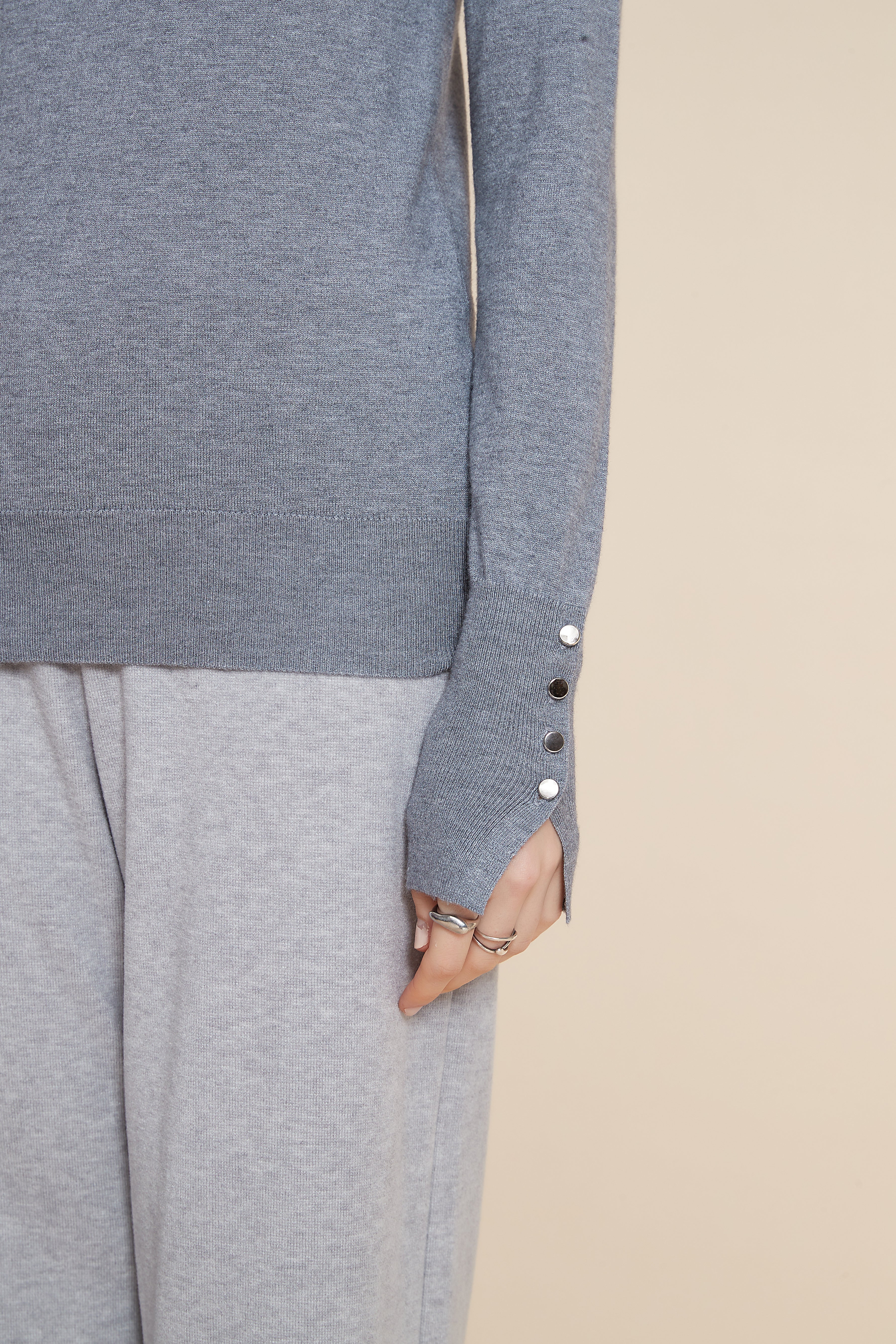 Yola Plain Long Sleeve Blouse with Metallic Button Details