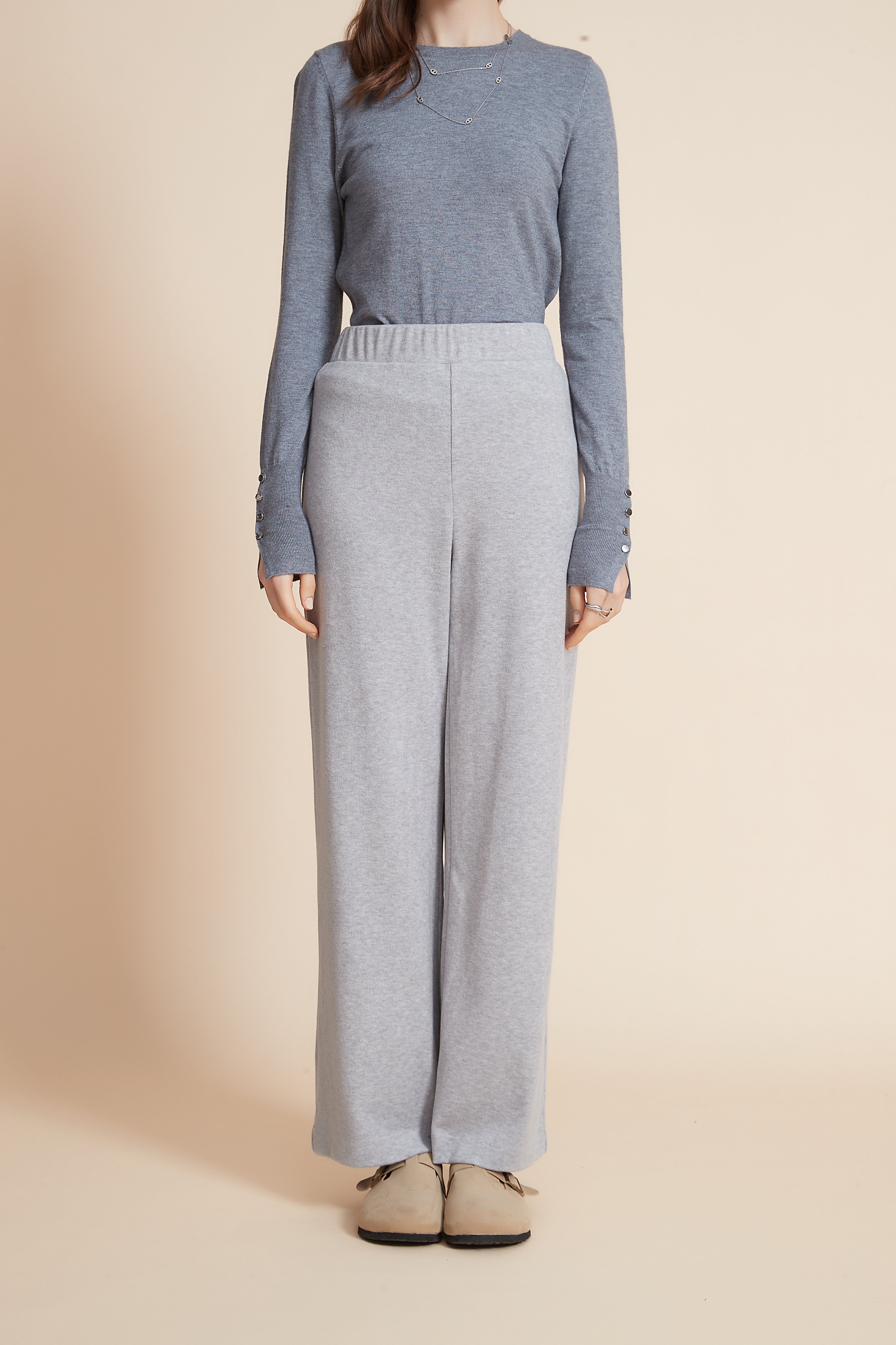 Yola Plain Wide Elastic Waist Pants