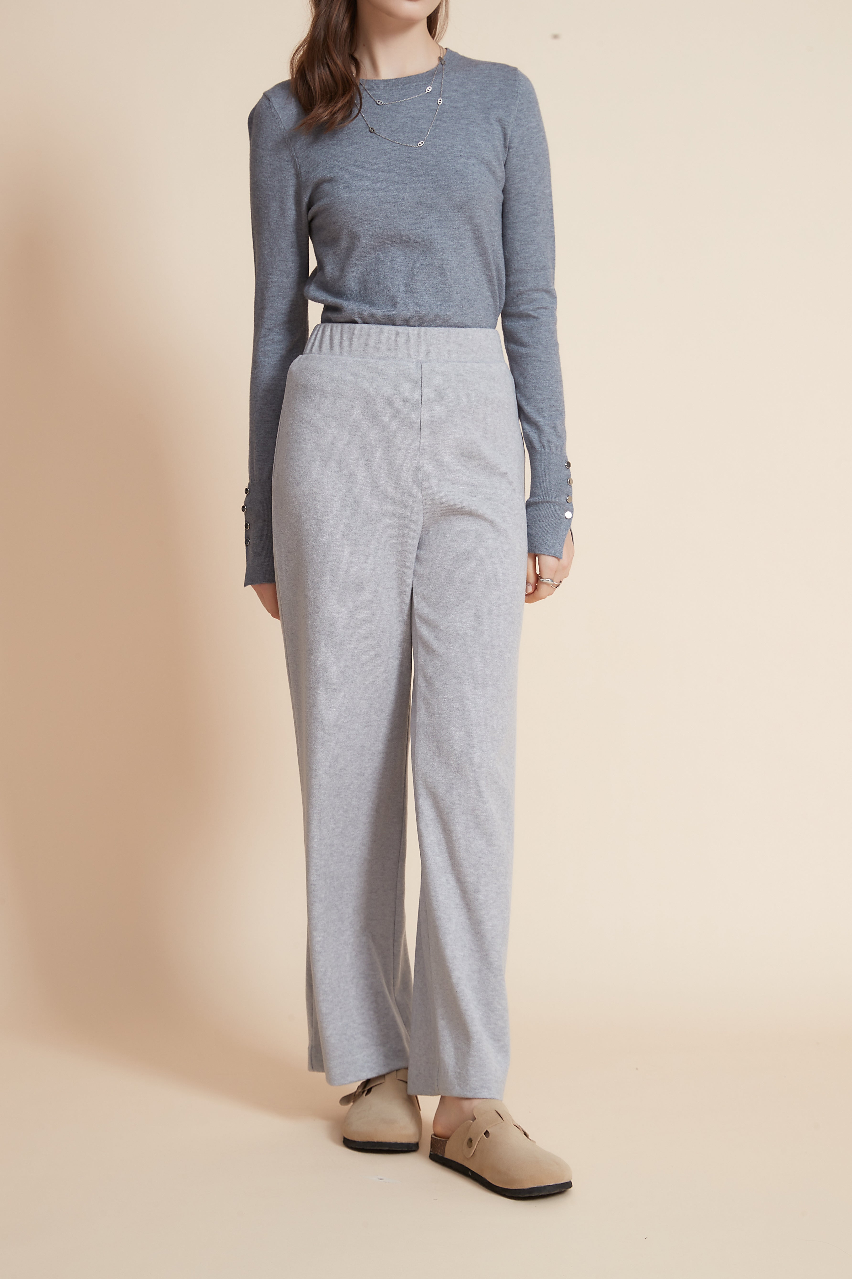 Yola Plain Wide Elastic Waist Pants