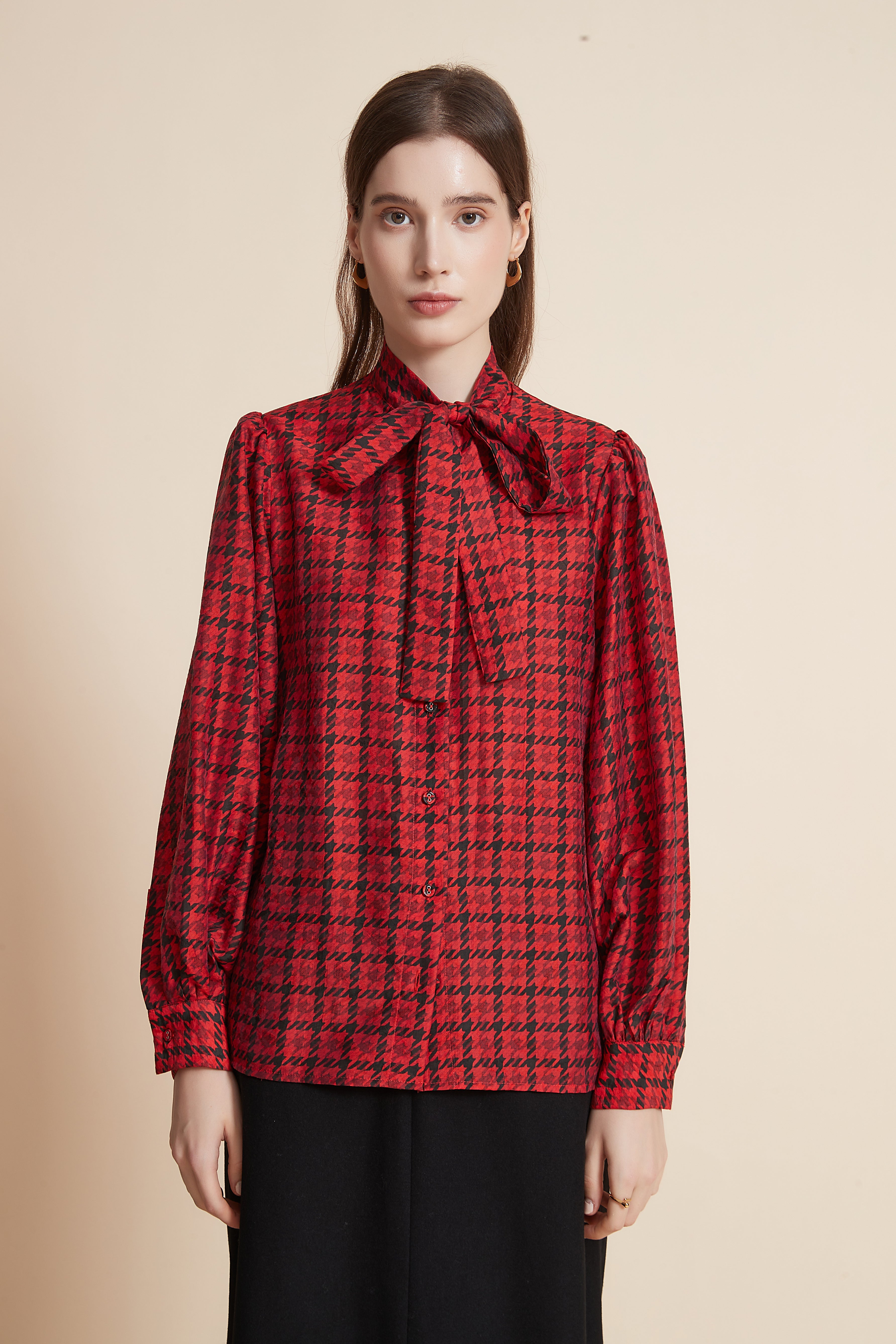Long Sleeve Shirt with Bow Tie Collar