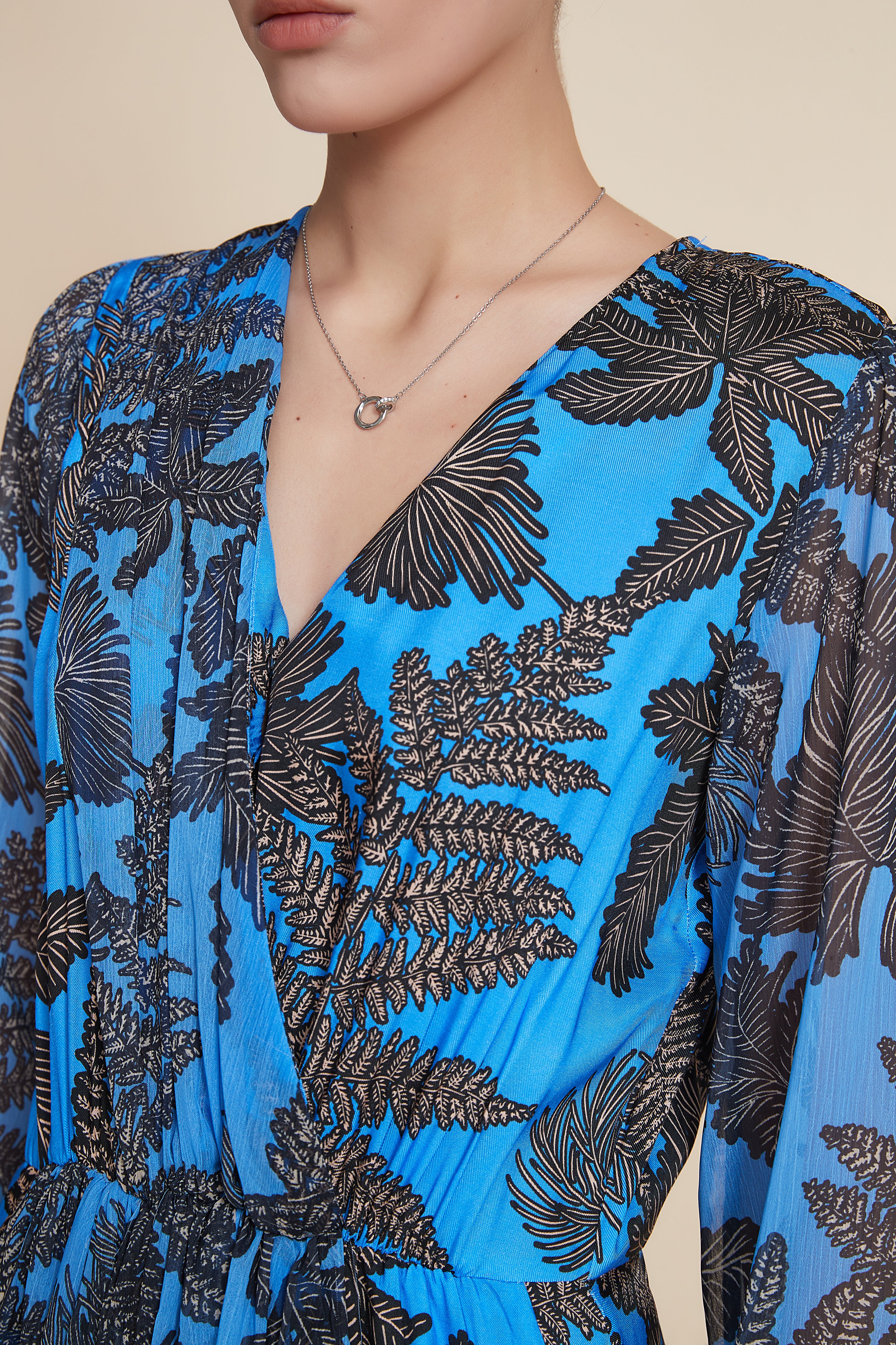 Yola Long Sleeve Ruffled Midi Dress with Floral Print
