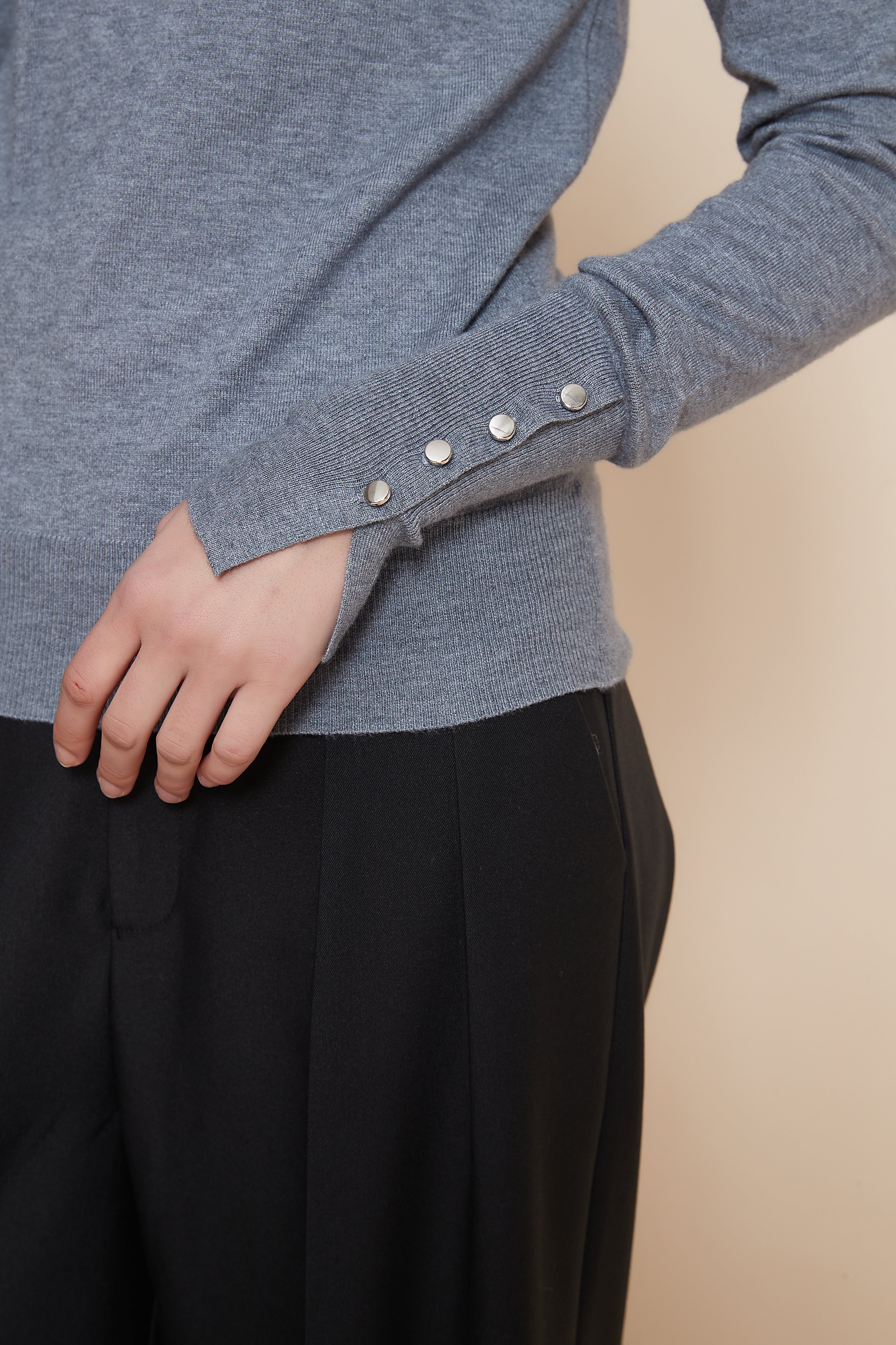 Yola High Neck Long Sleeve Blouse with Metal Buttons