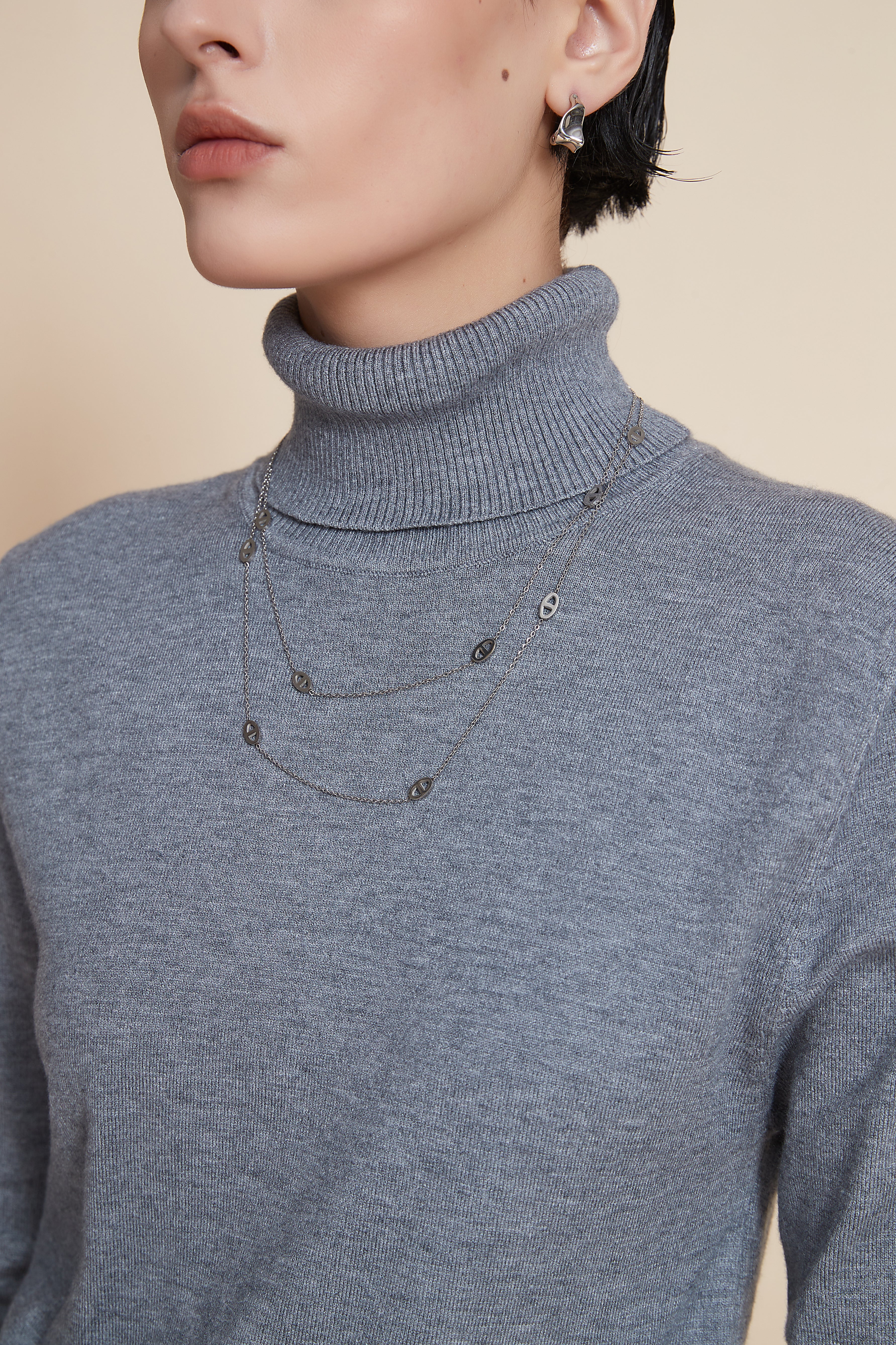 Yola High Neck Long Sleeve Blouse with Metal Buttons